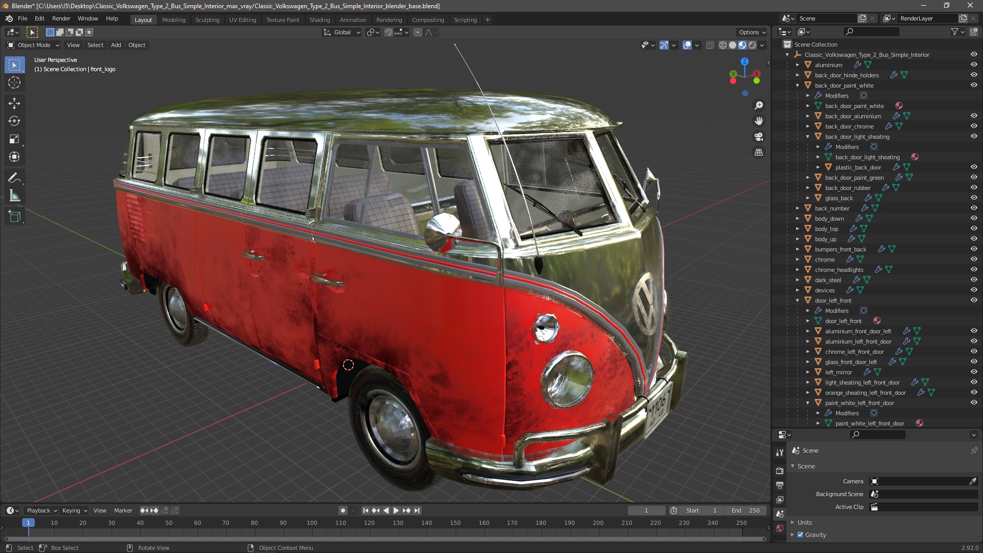 3D model Classic Volkswagen Type 2 Bus Simple Interior