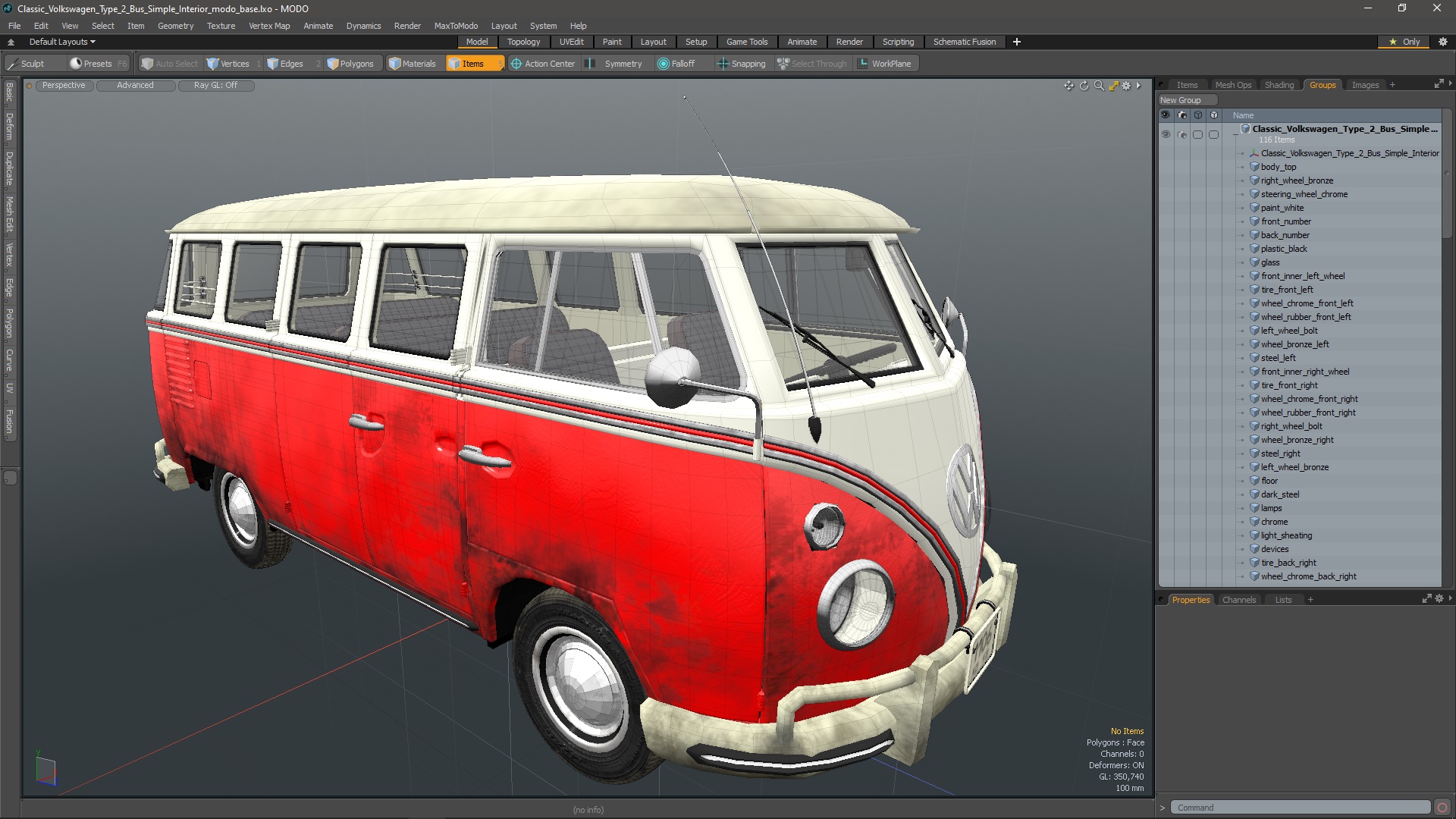 3D model Classic Volkswagen Type 2 Bus Simple Interior