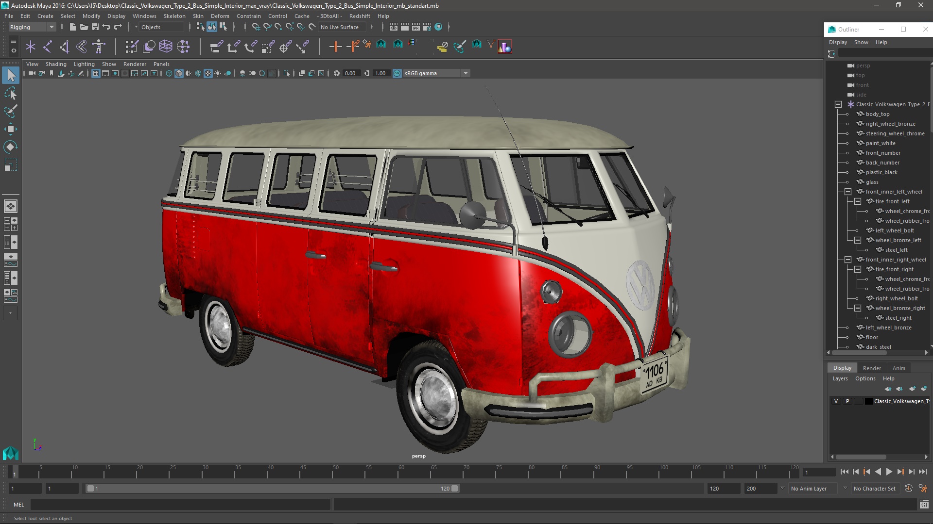 3D model Classic Volkswagen Type 2 Bus Simple Interior