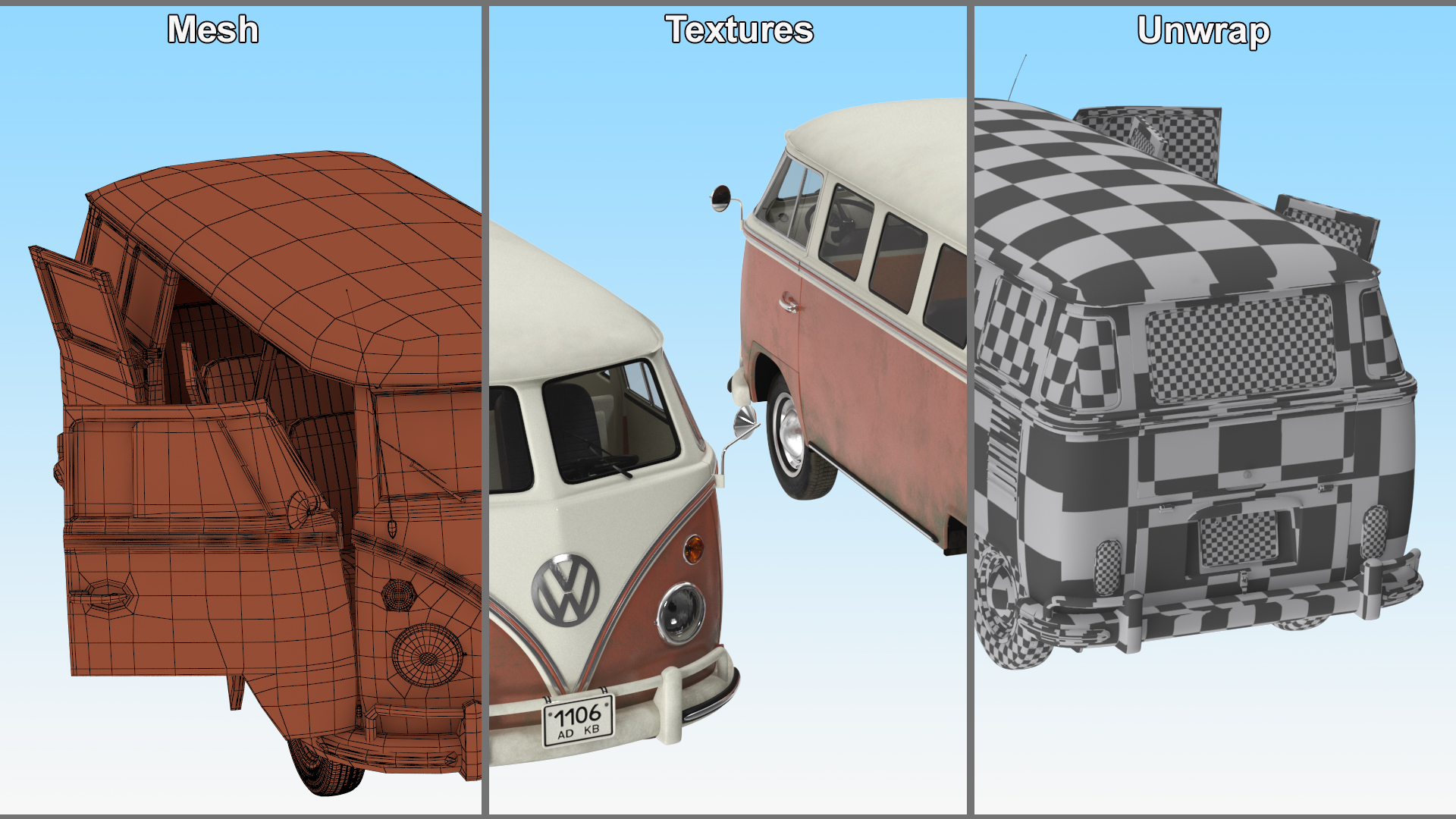 3D model Classic Volkswagen Type 2 Bus Simple Interior
