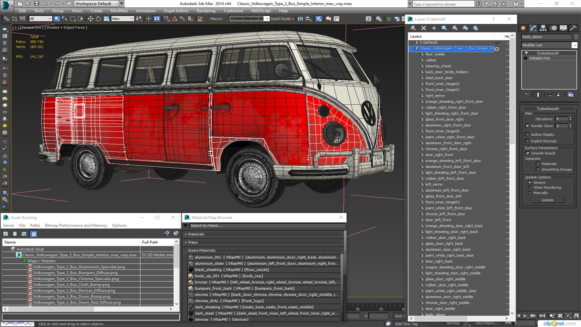 3D model Classic Volkswagen Type 2 Bus Simple Interior