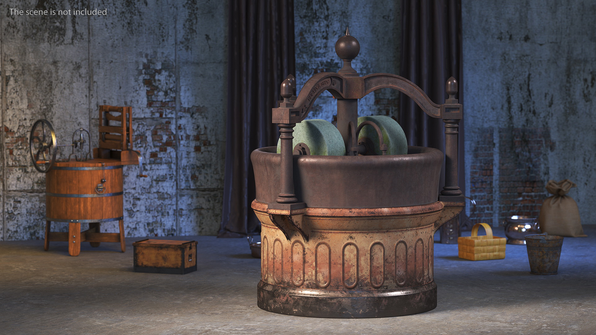 3D Antique Grinder with Cocoa Bean