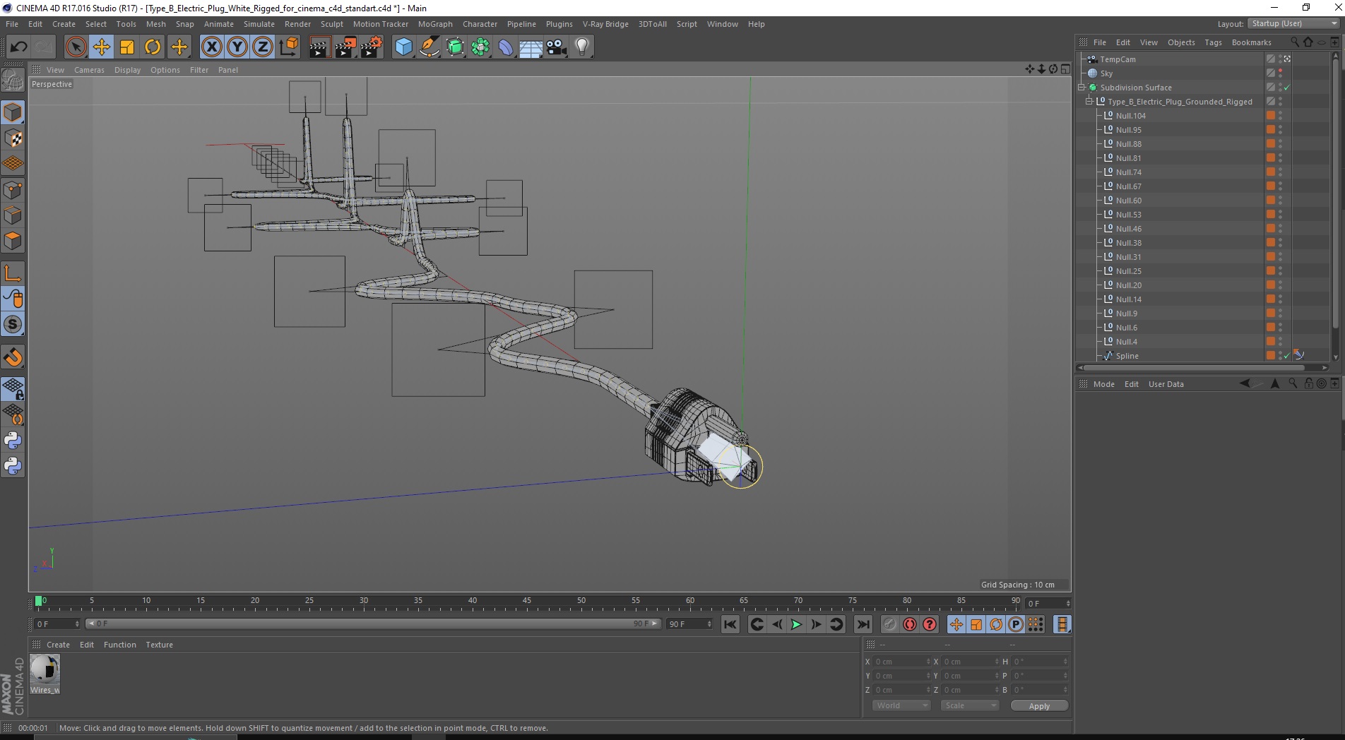 Type B Electric Plug White Rigged for Cinema 4D 3D