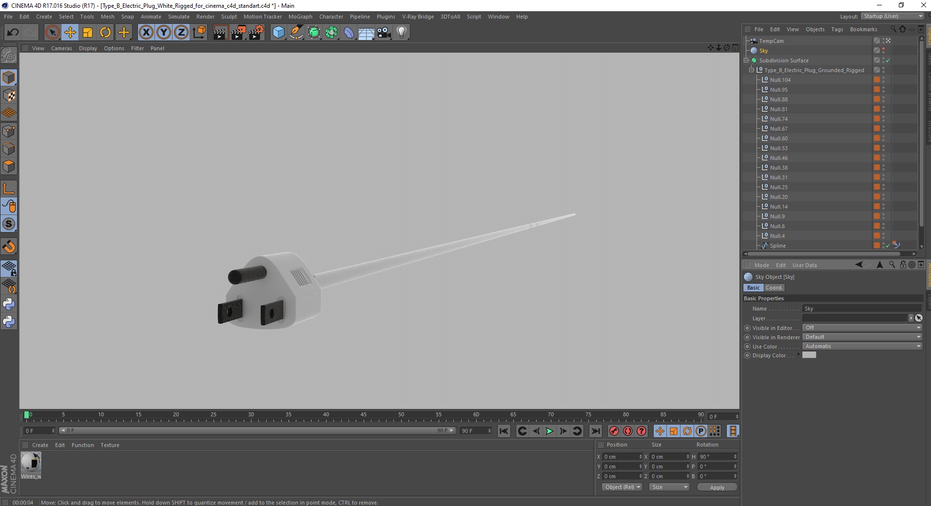 Type B Electric Plug White Rigged for Cinema 4D 3D