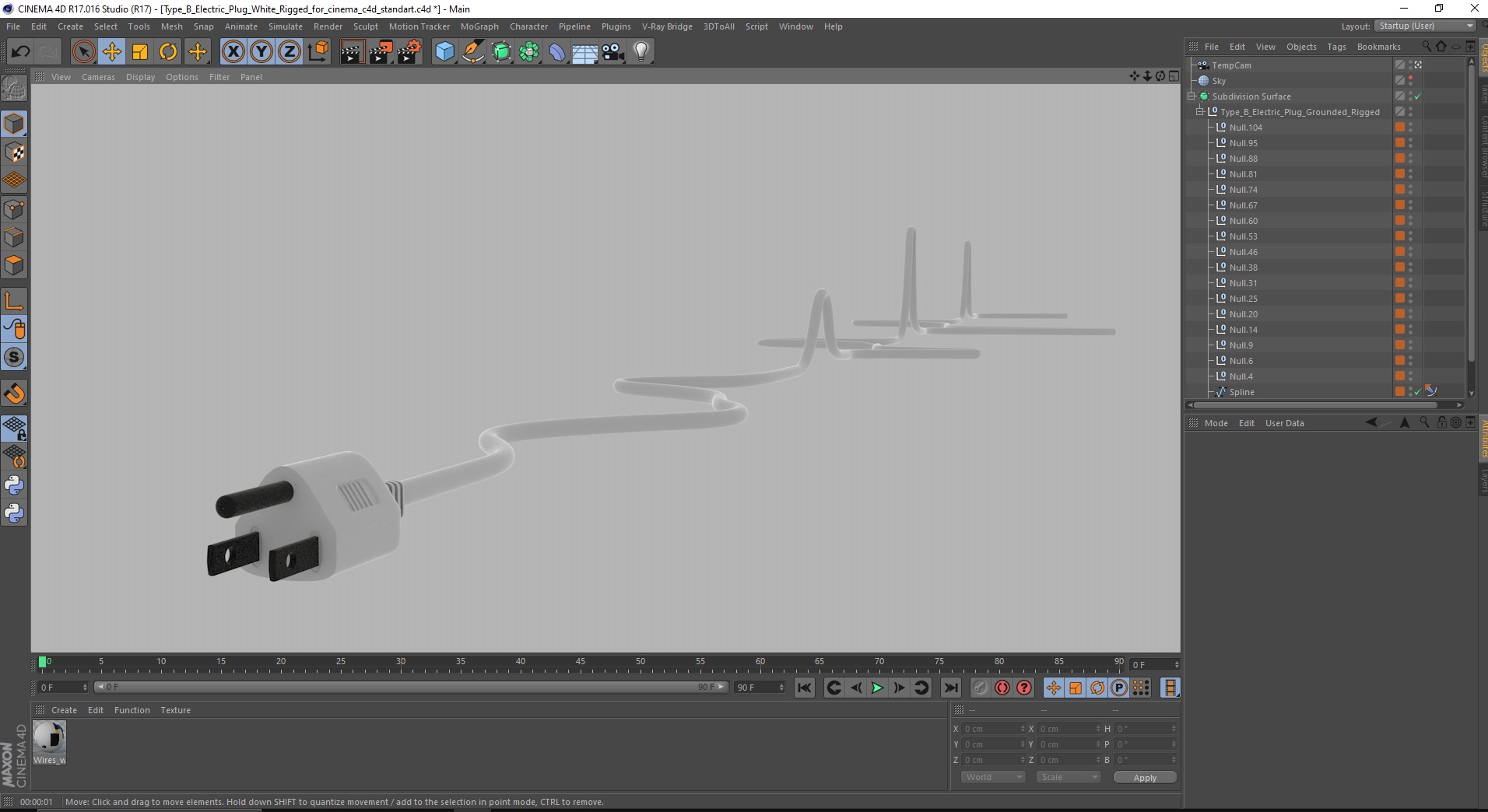 Type B Electric Plug White Rigged for Cinema 4D 3D