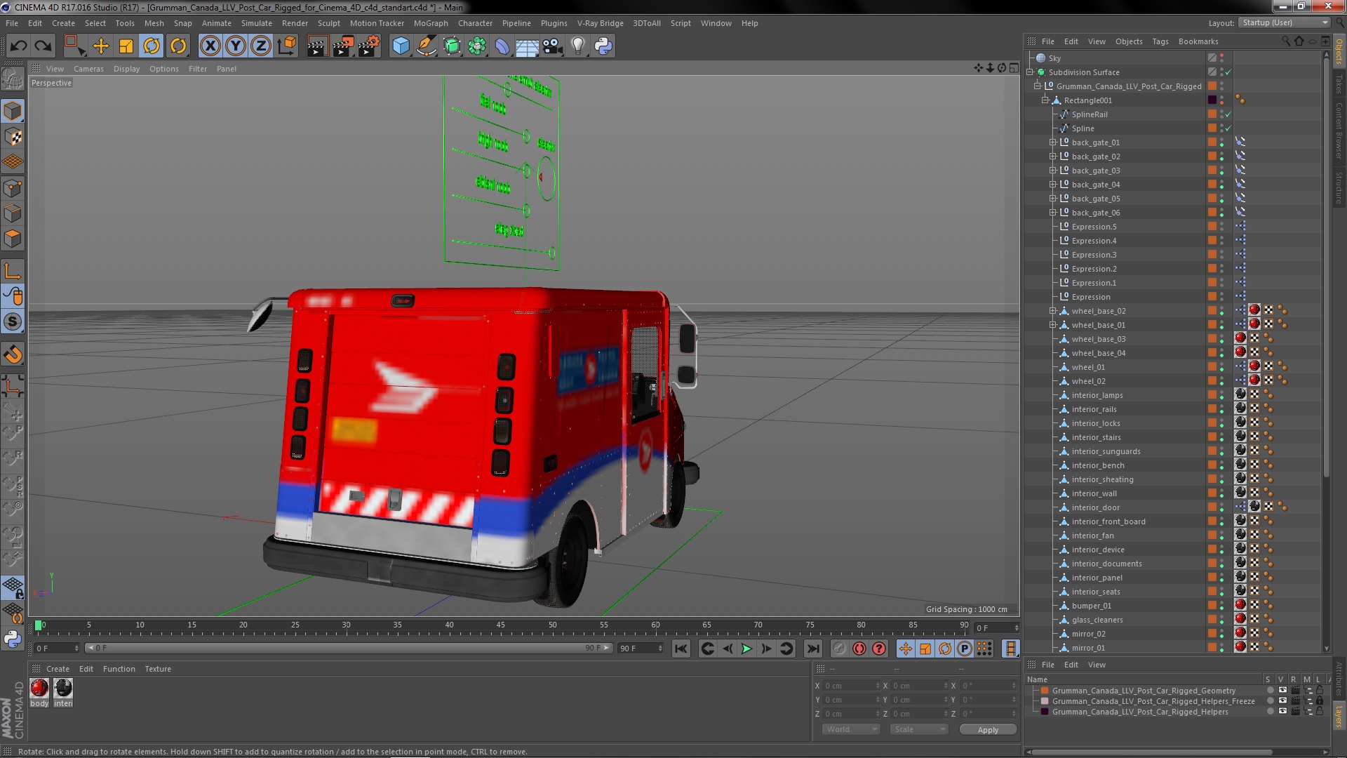 3D Grumman Canada LLV Post Car Rigged for Cinema 4D model