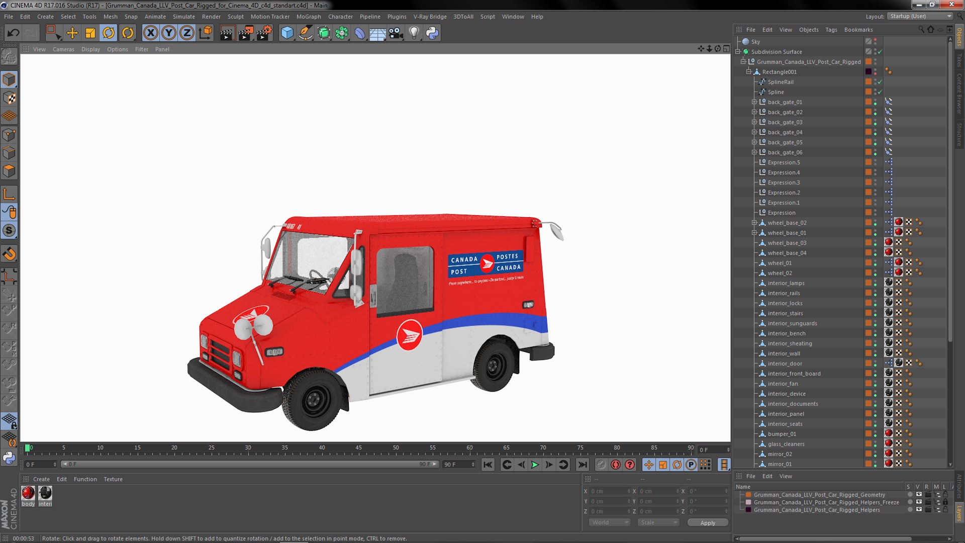 3D Grumman Canada LLV Post Car Rigged for Cinema 4D model