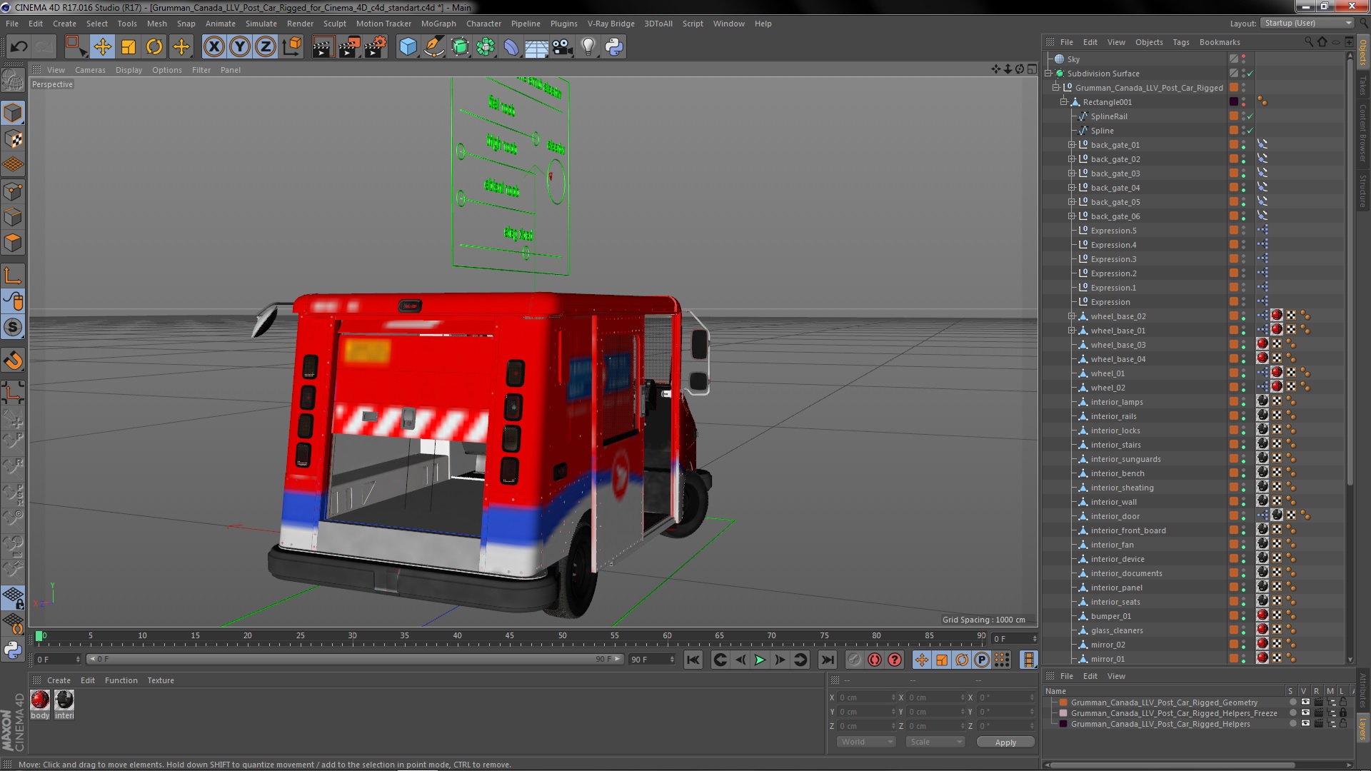 3D Grumman Canada LLV Post Car Rigged for Cinema 4D model