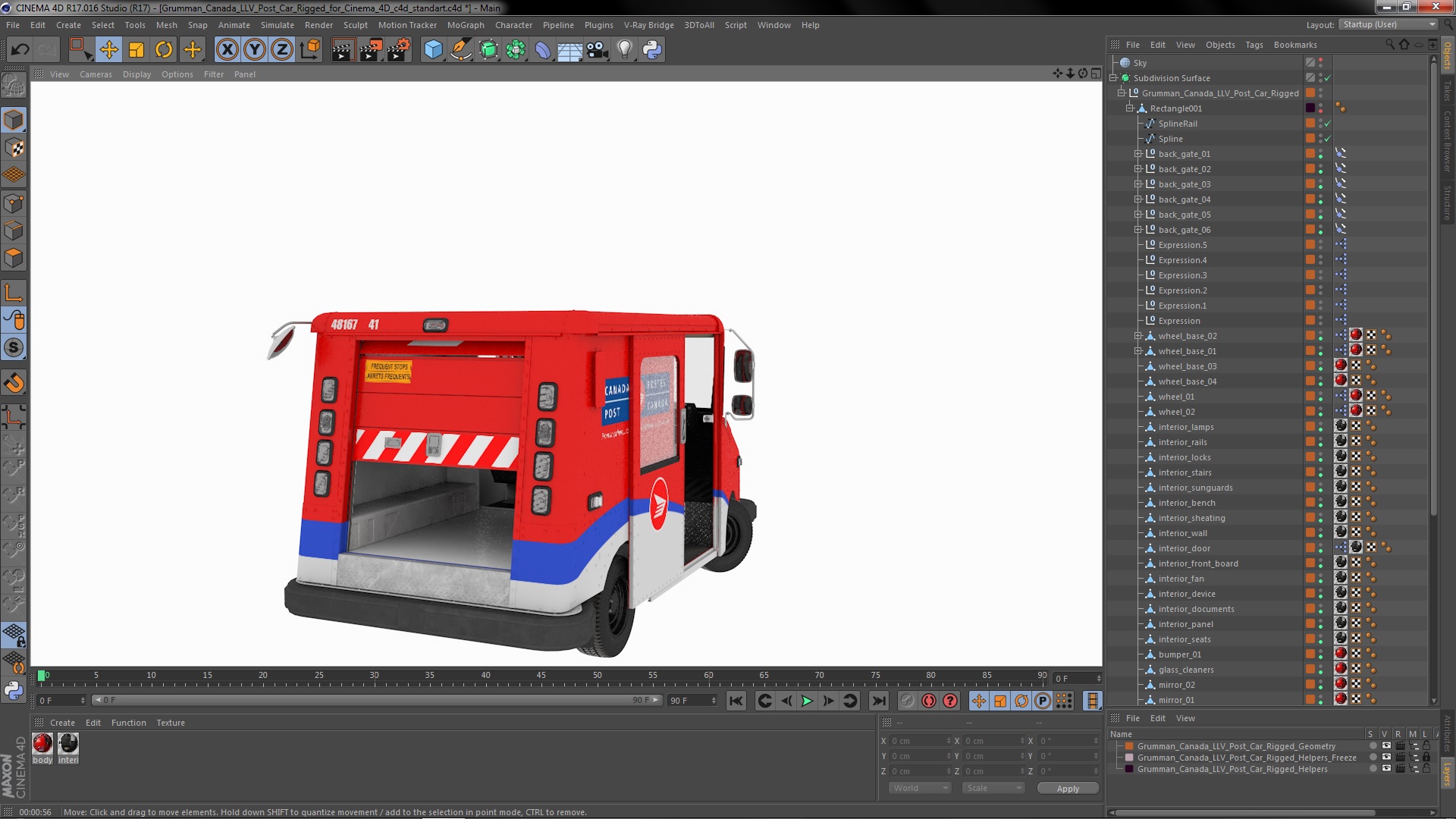 3D Grumman Canada LLV Post Car Rigged for Cinema 4D model