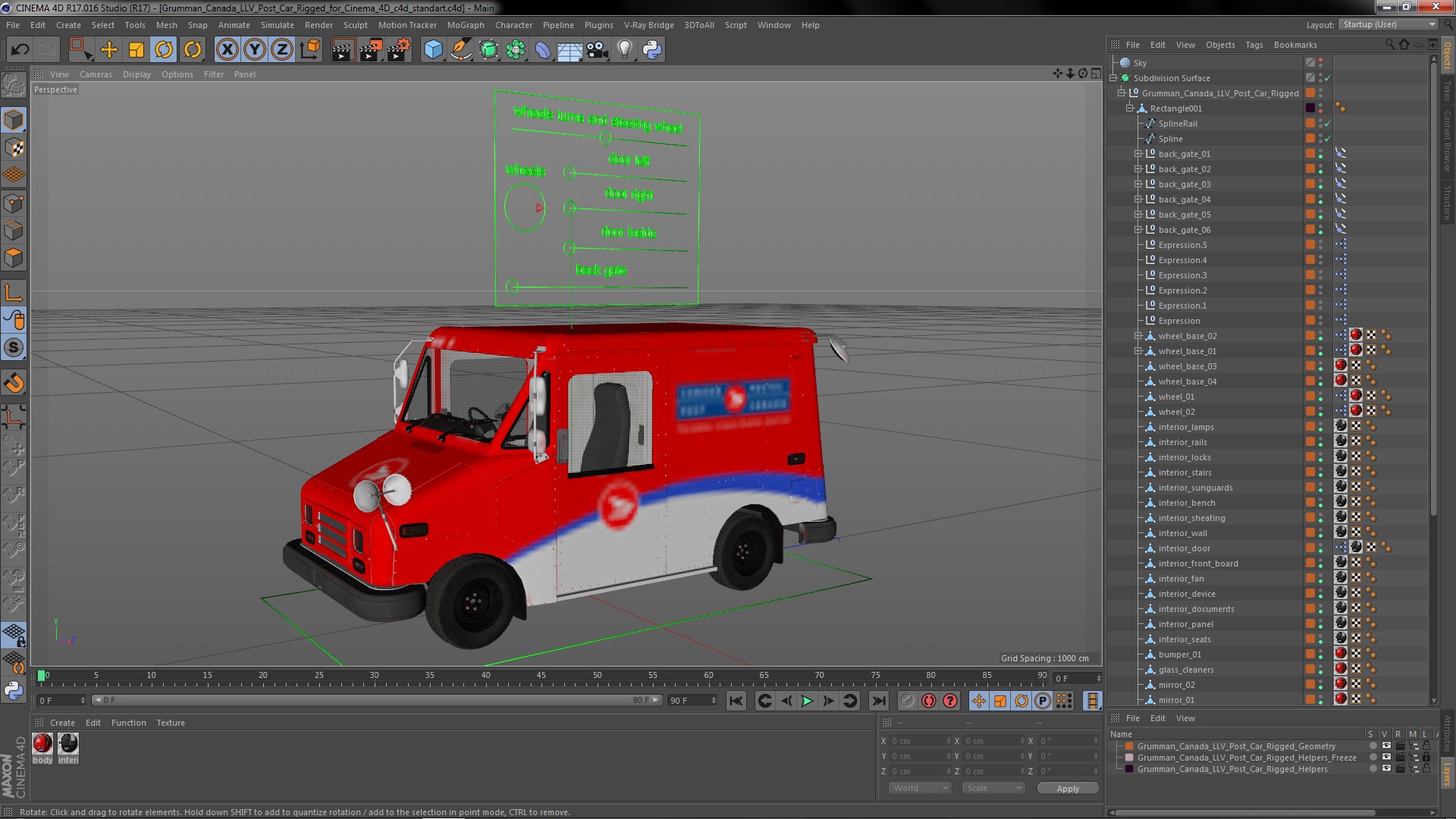 3D Grumman Canada LLV Post Car Rigged for Cinema 4D model