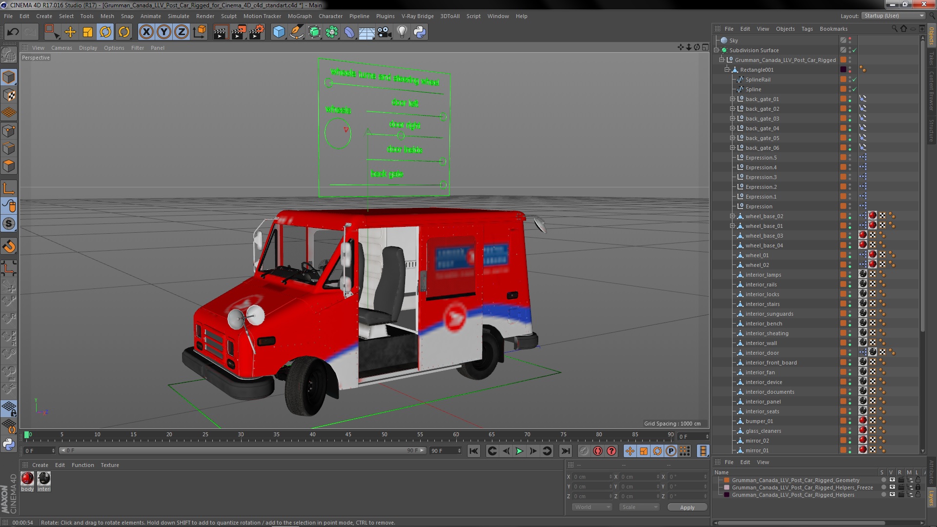 3D Grumman Canada LLV Post Car Rigged for Cinema 4D model