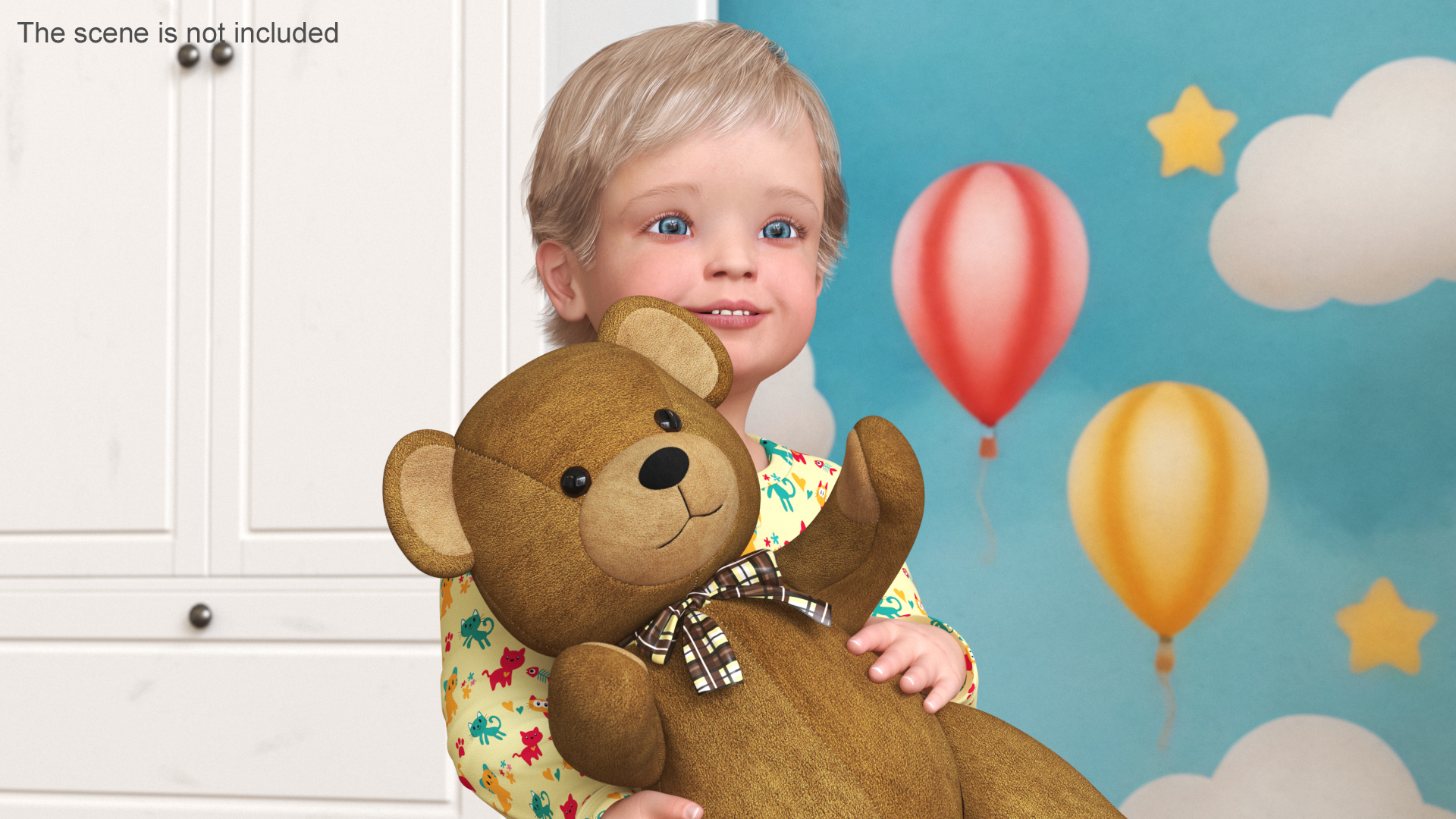 3D Toddler with Stuffed Teddy Bear