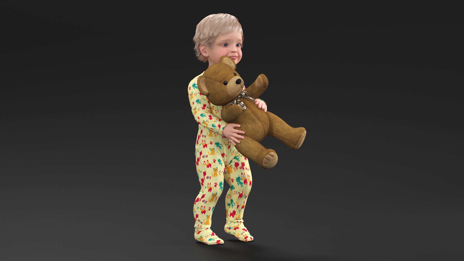 3D Toddler with Stuffed Teddy Bear