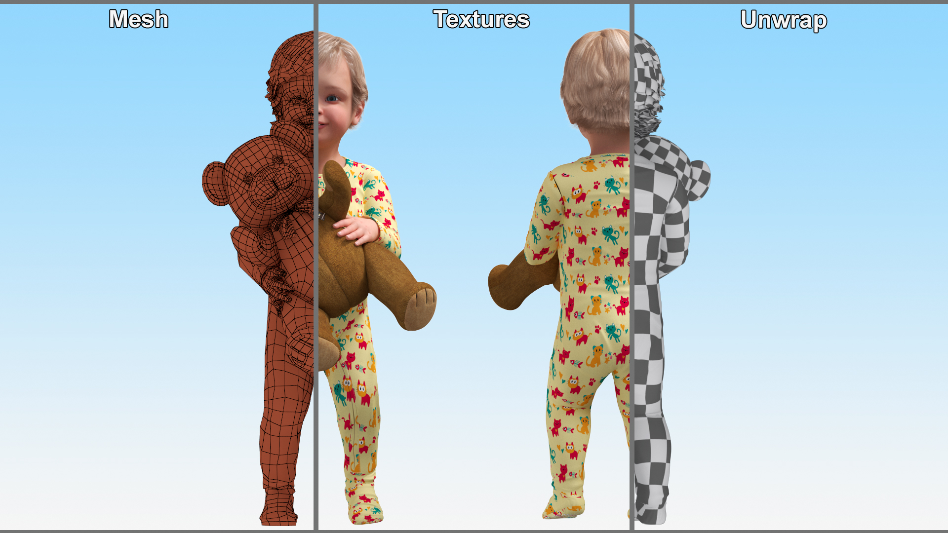 3D Toddler with Stuffed Teddy Bear