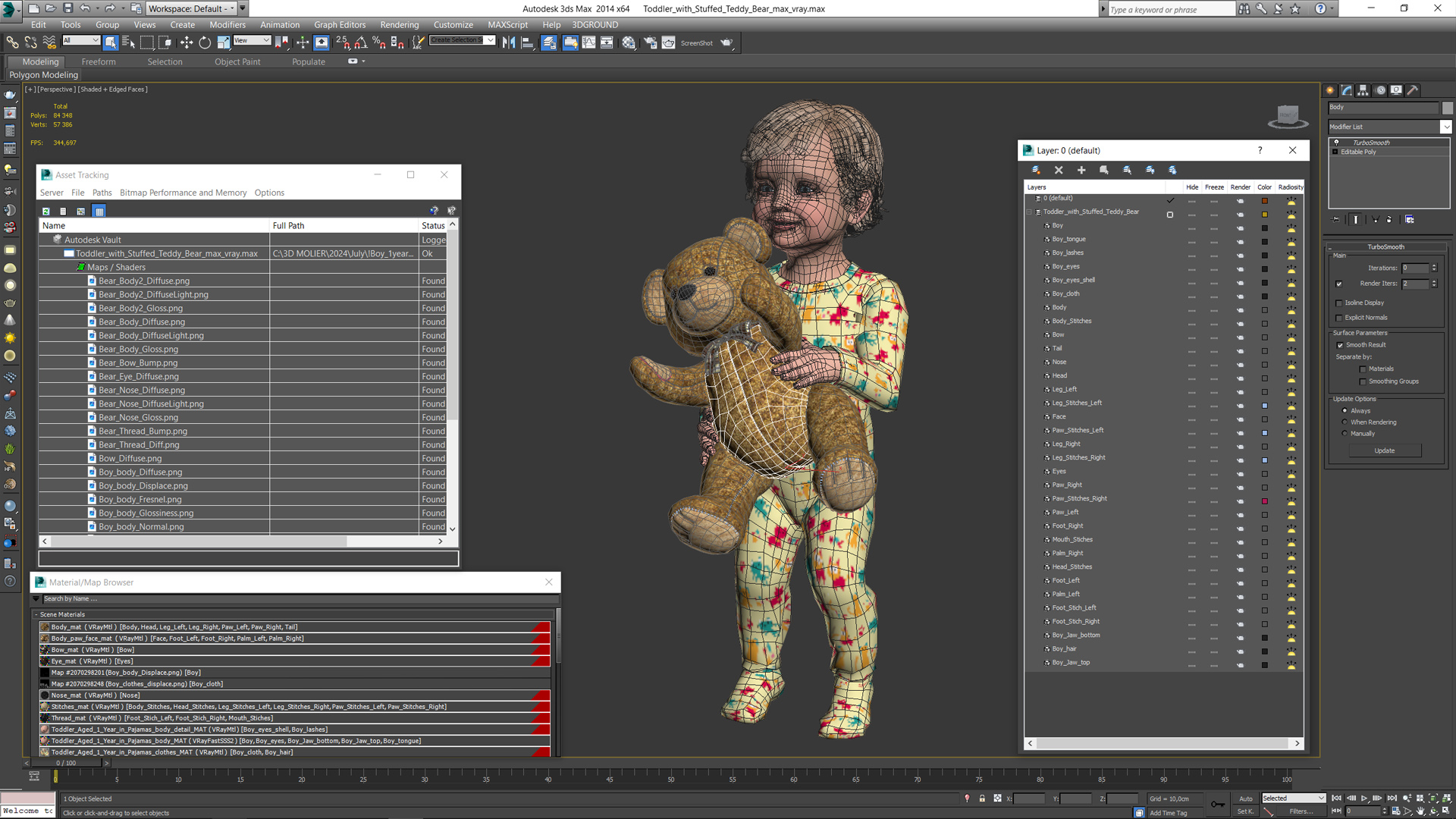 3D Toddler with Stuffed Teddy Bear