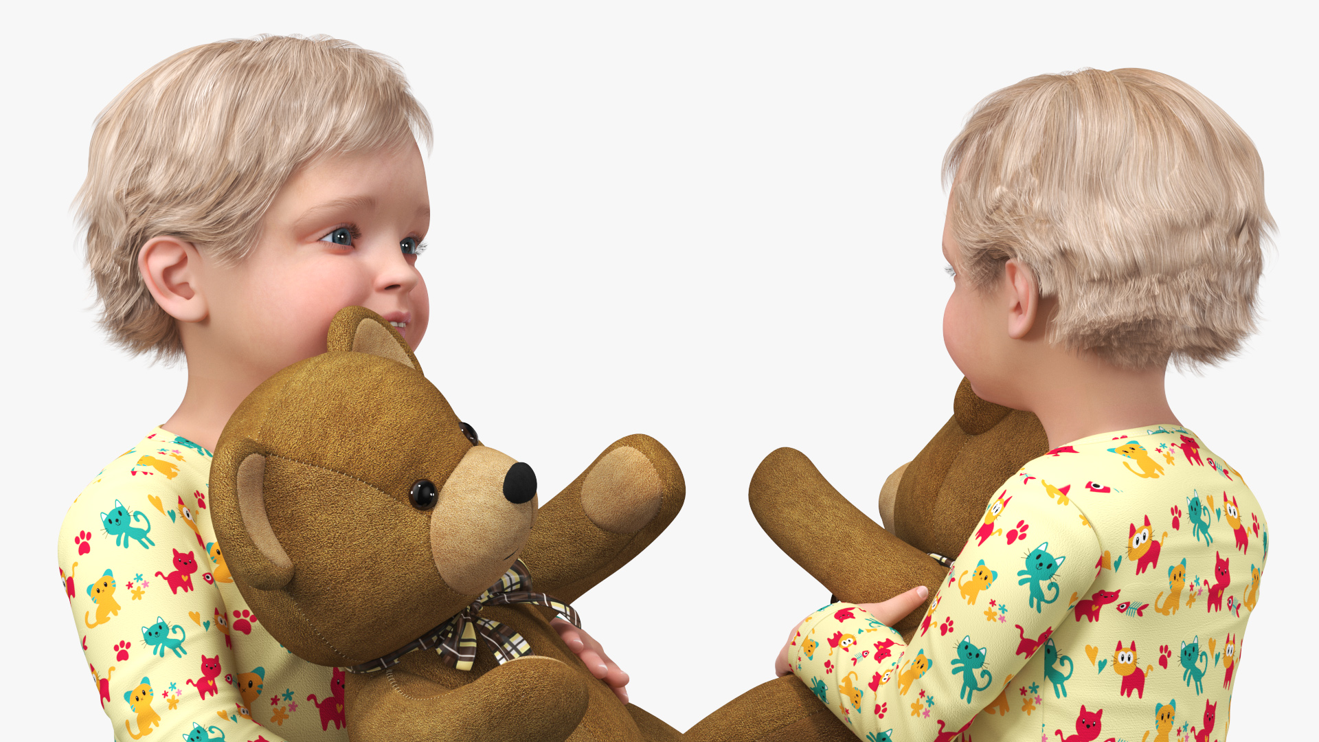 3D Toddler with Stuffed Teddy Bear