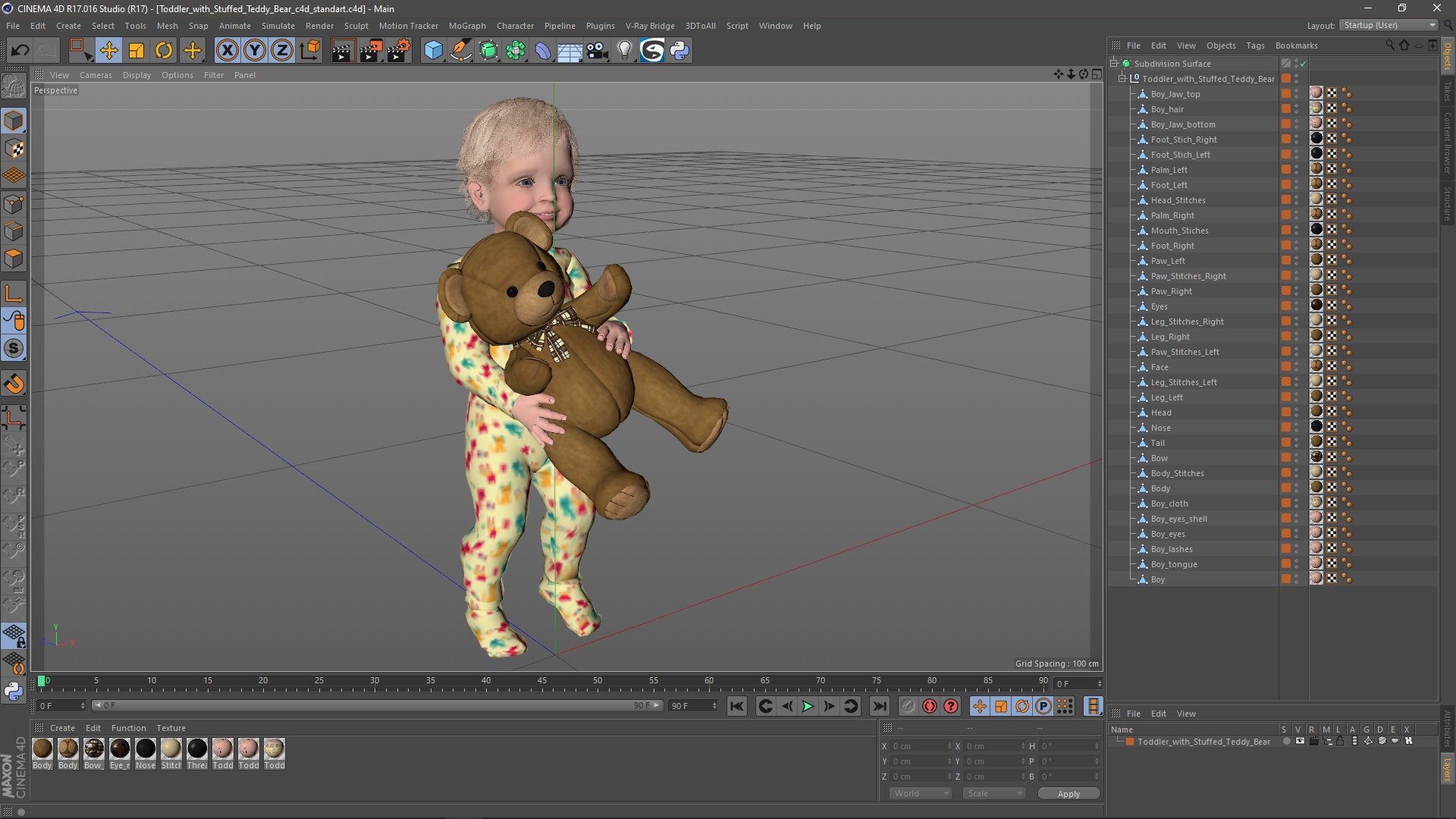 3D Toddler with Stuffed Teddy Bear