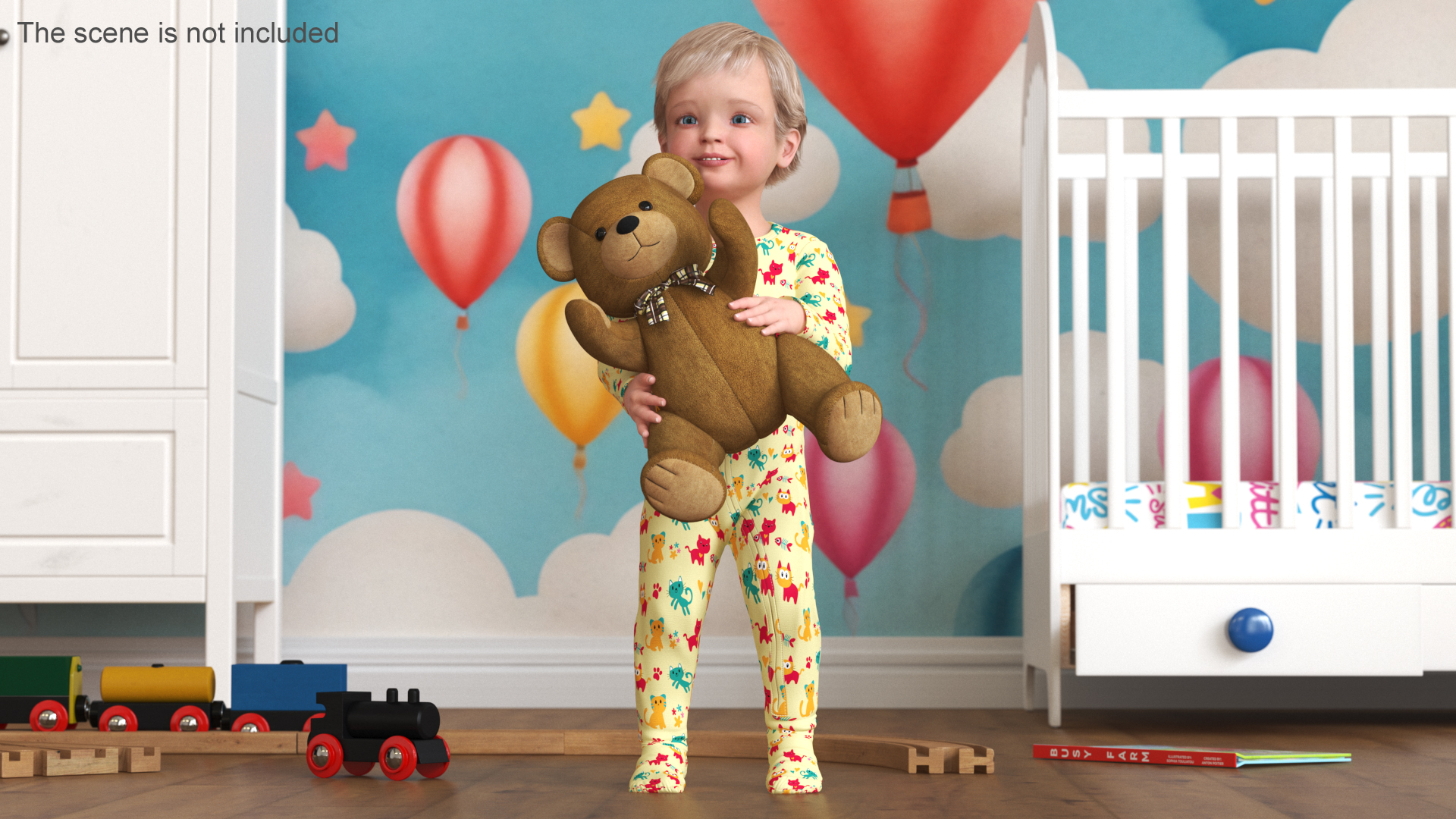 3D Toddler with Stuffed Teddy Bear