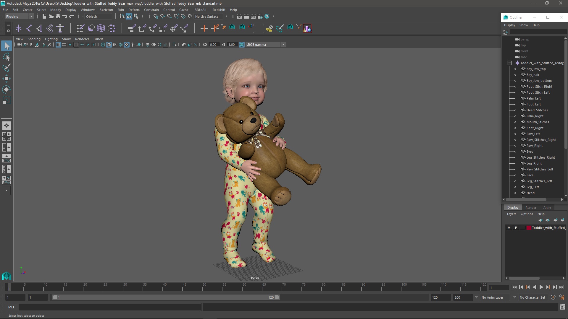 3D Toddler with Stuffed Teddy Bear