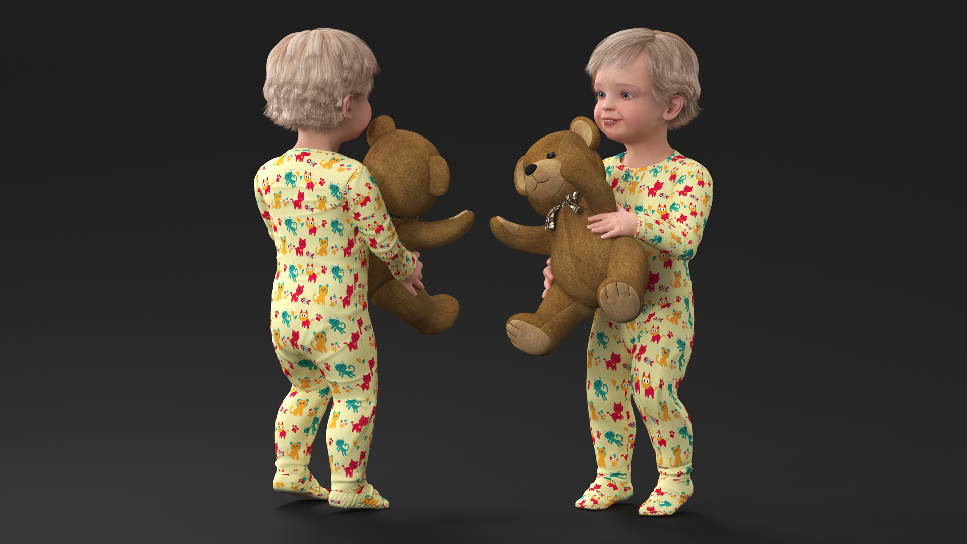 3D Toddler with Stuffed Teddy Bear