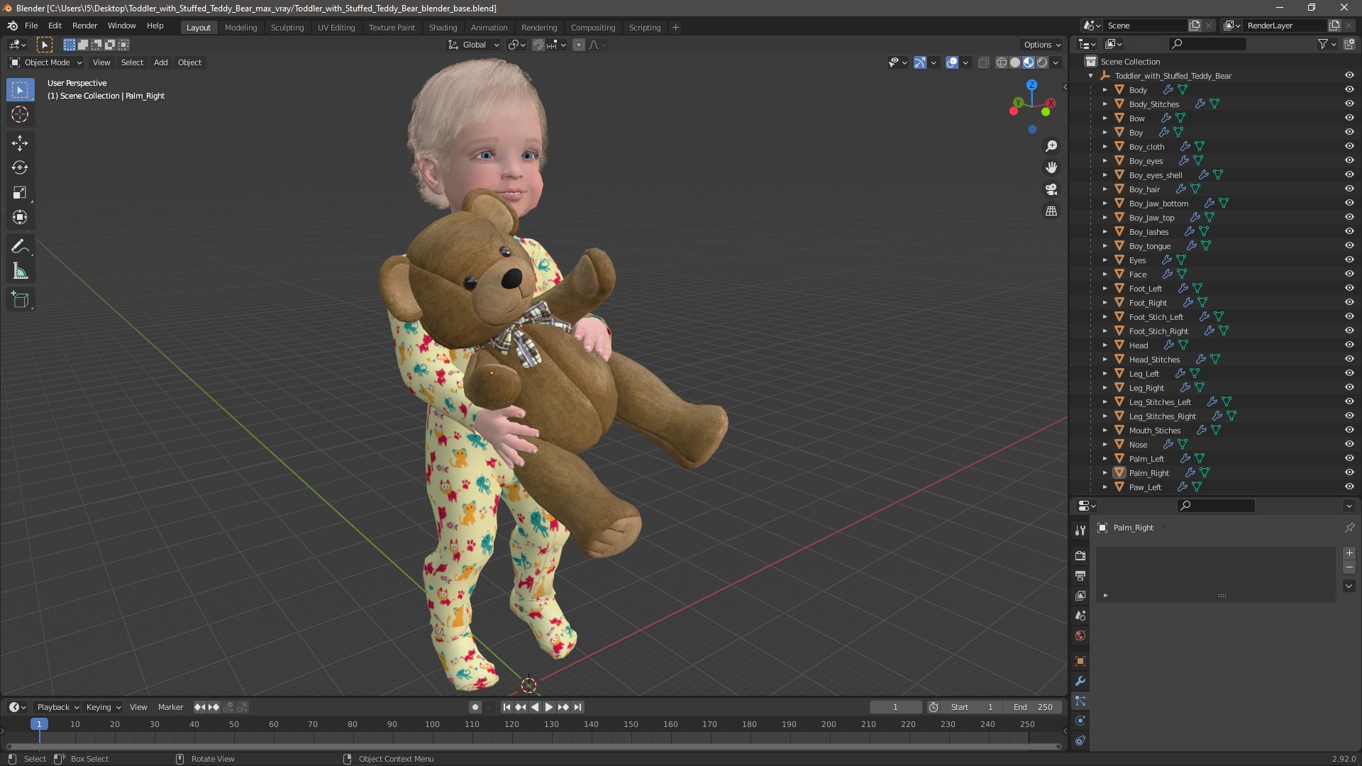 3D Toddler with Stuffed Teddy Bear