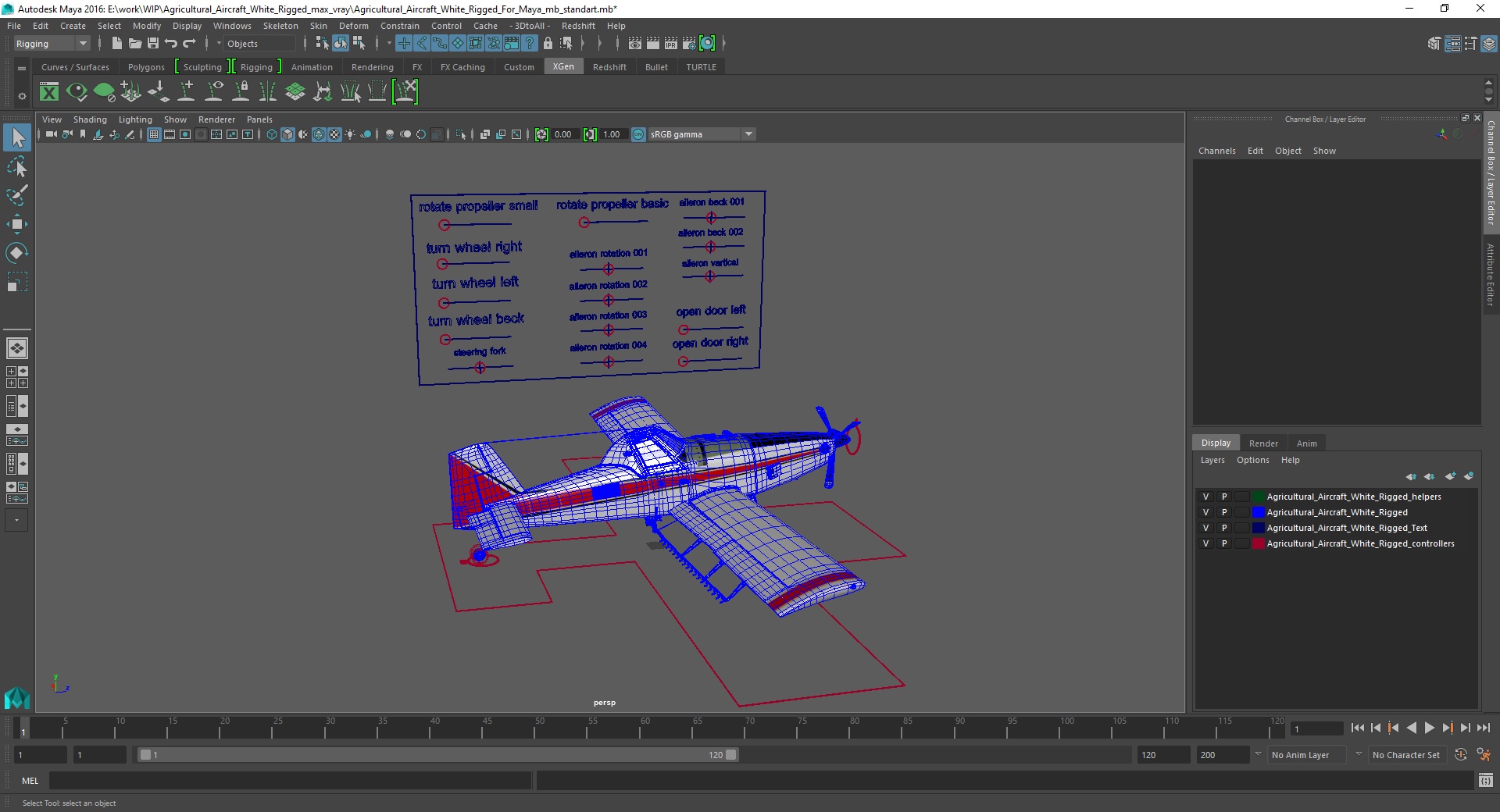 3D Agricultural Aircraft White Rigged for Maya model