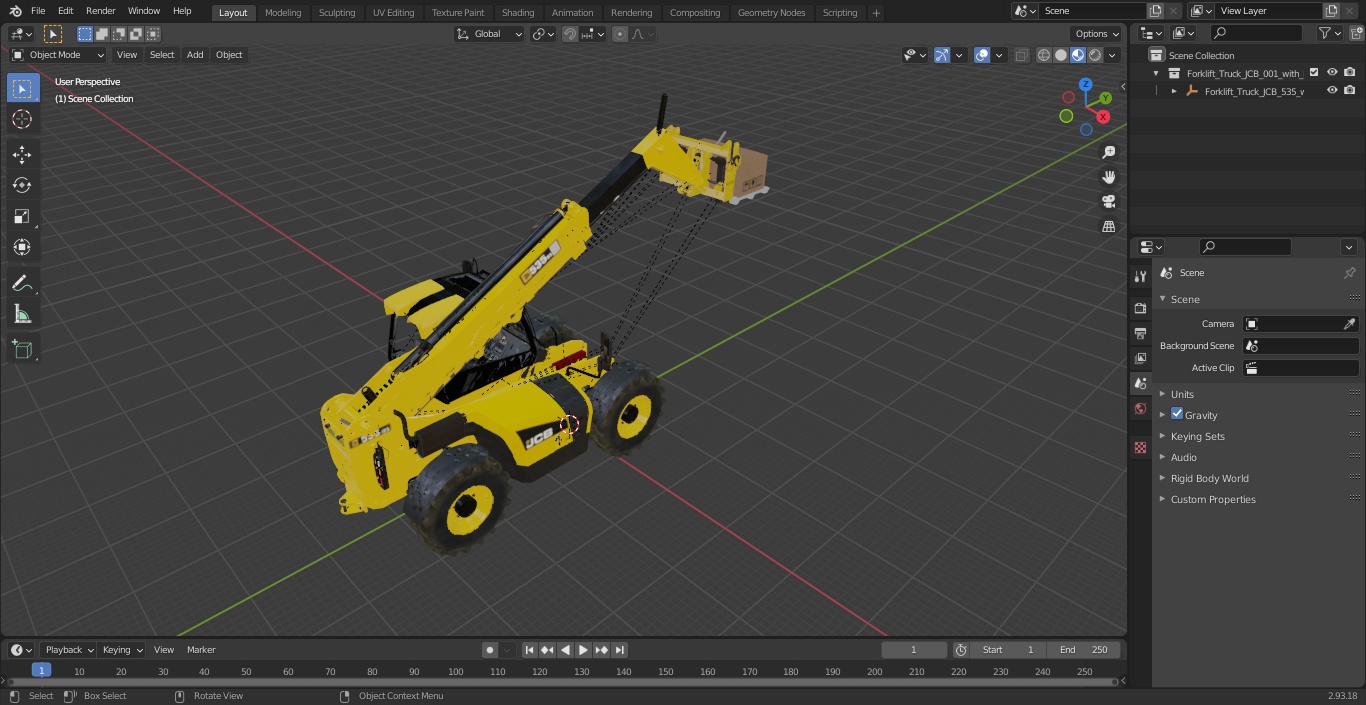 Forklift Truck JCB 535 with Pallet and Boxes 3D model