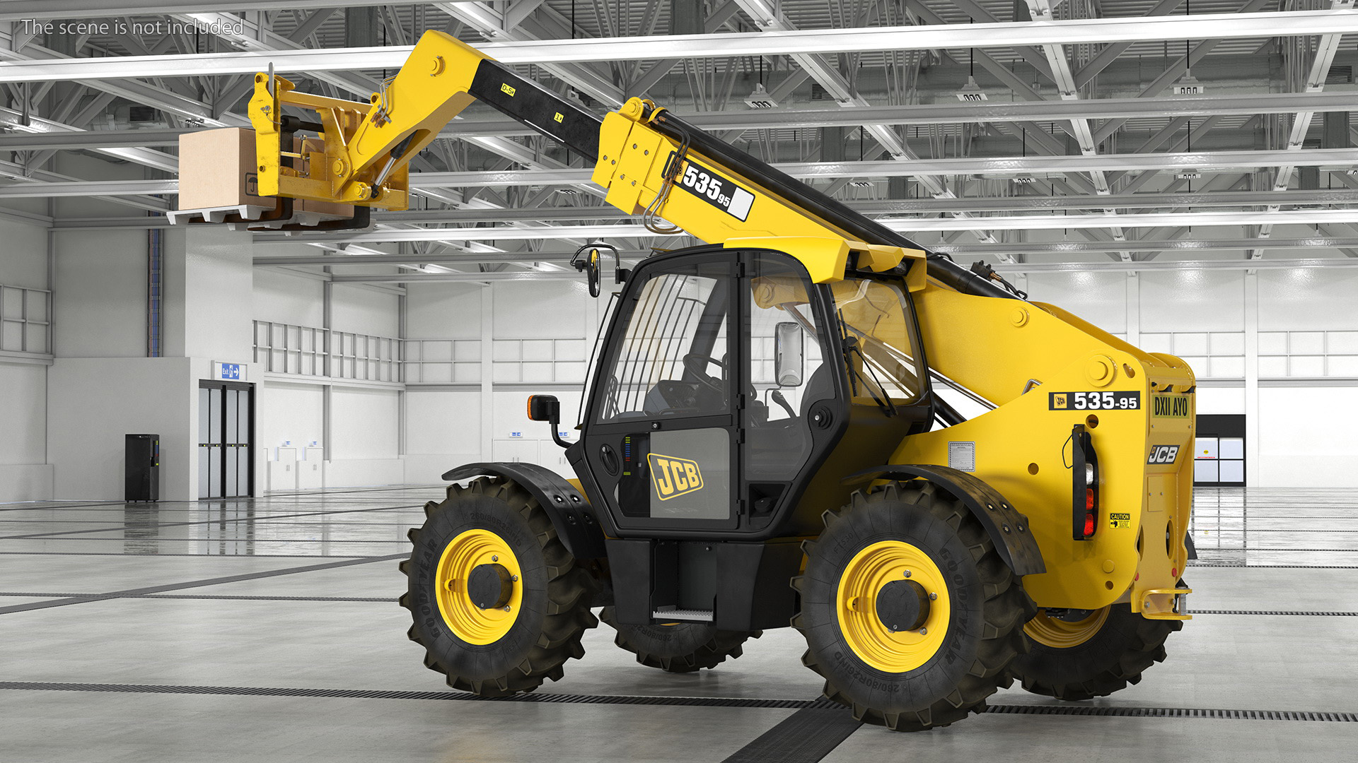 Forklift Truck JCB 535 with Pallet and Boxes 3D model