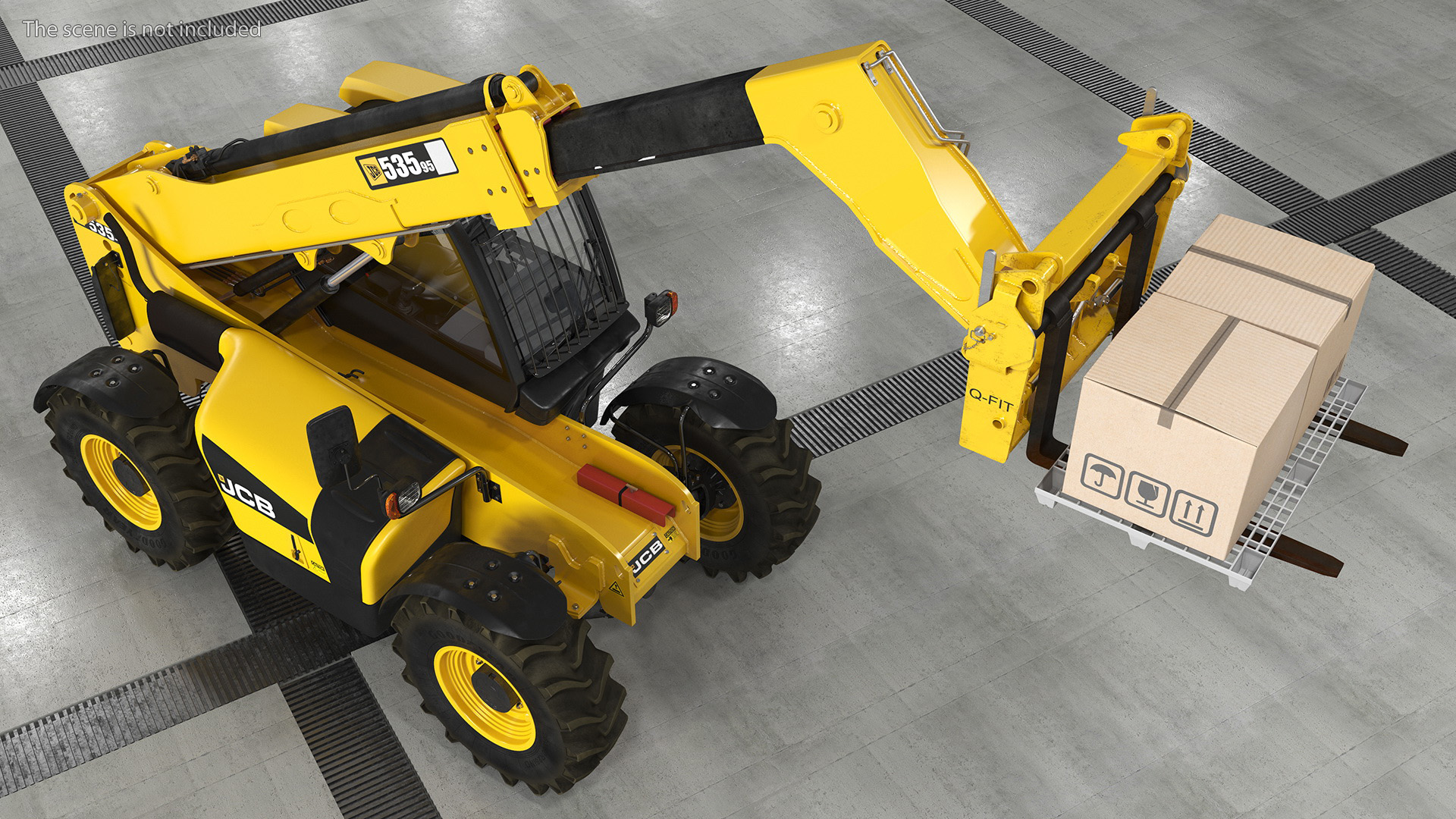 Forklift Truck JCB 535 with Pallet and Boxes 3D model