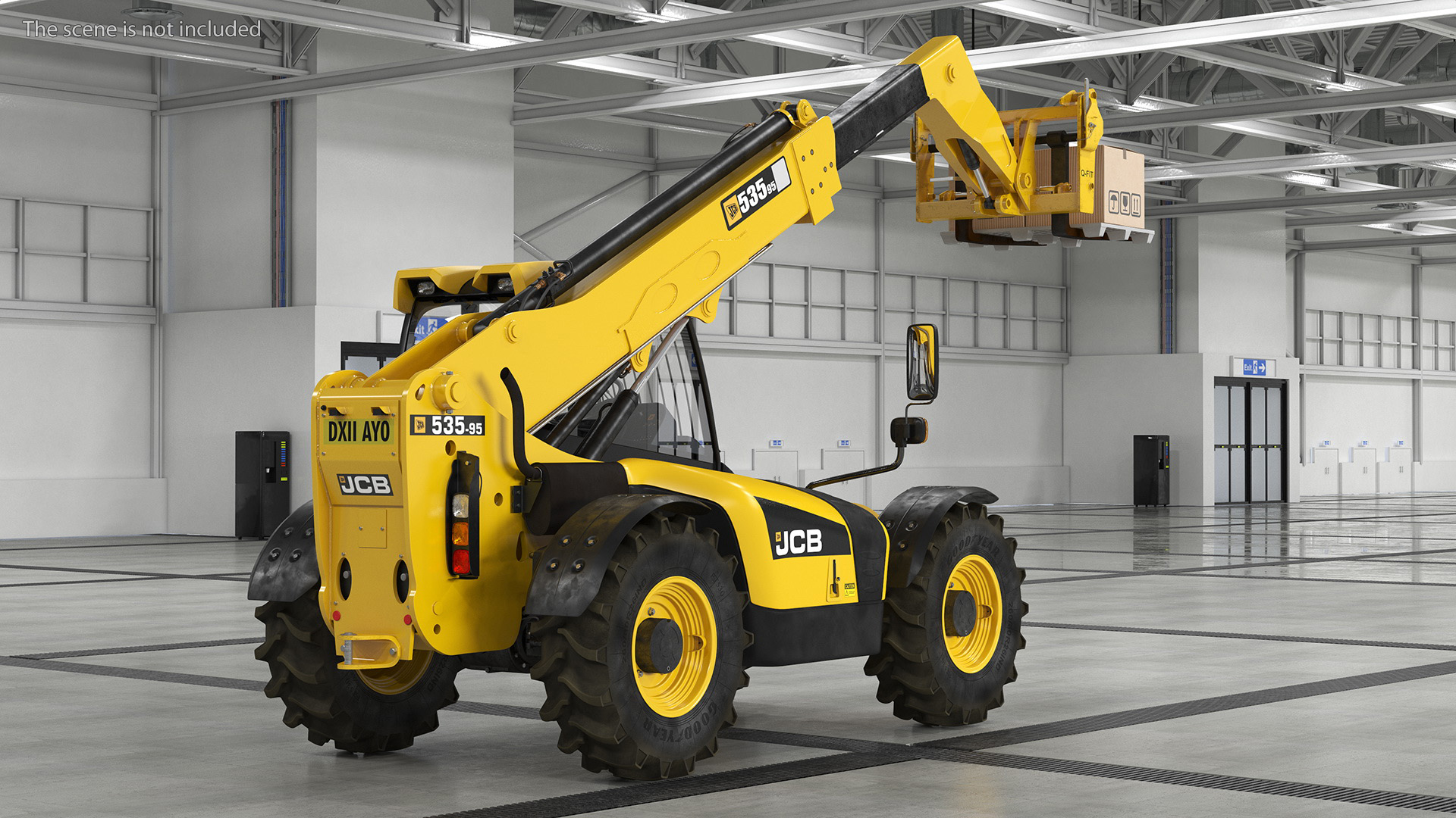Forklift Truck JCB 535 with Pallet and Boxes 3D model