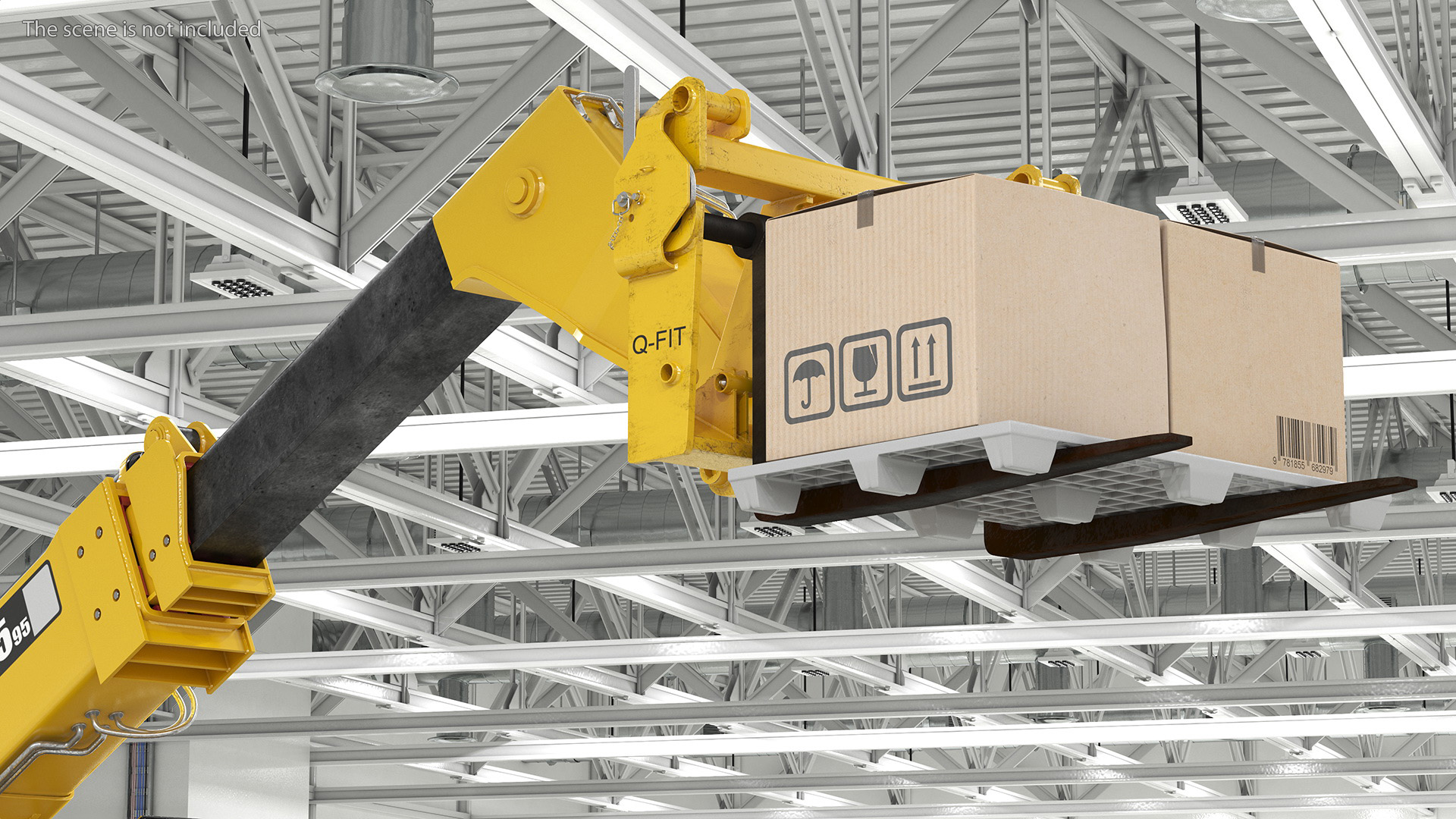 Forklift Truck JCB 535 with Pallet and Boxes 3D model