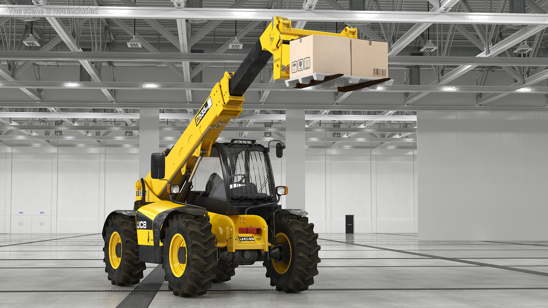 Forklift Truck JCB 535 with Pallet and Boxes 3D model