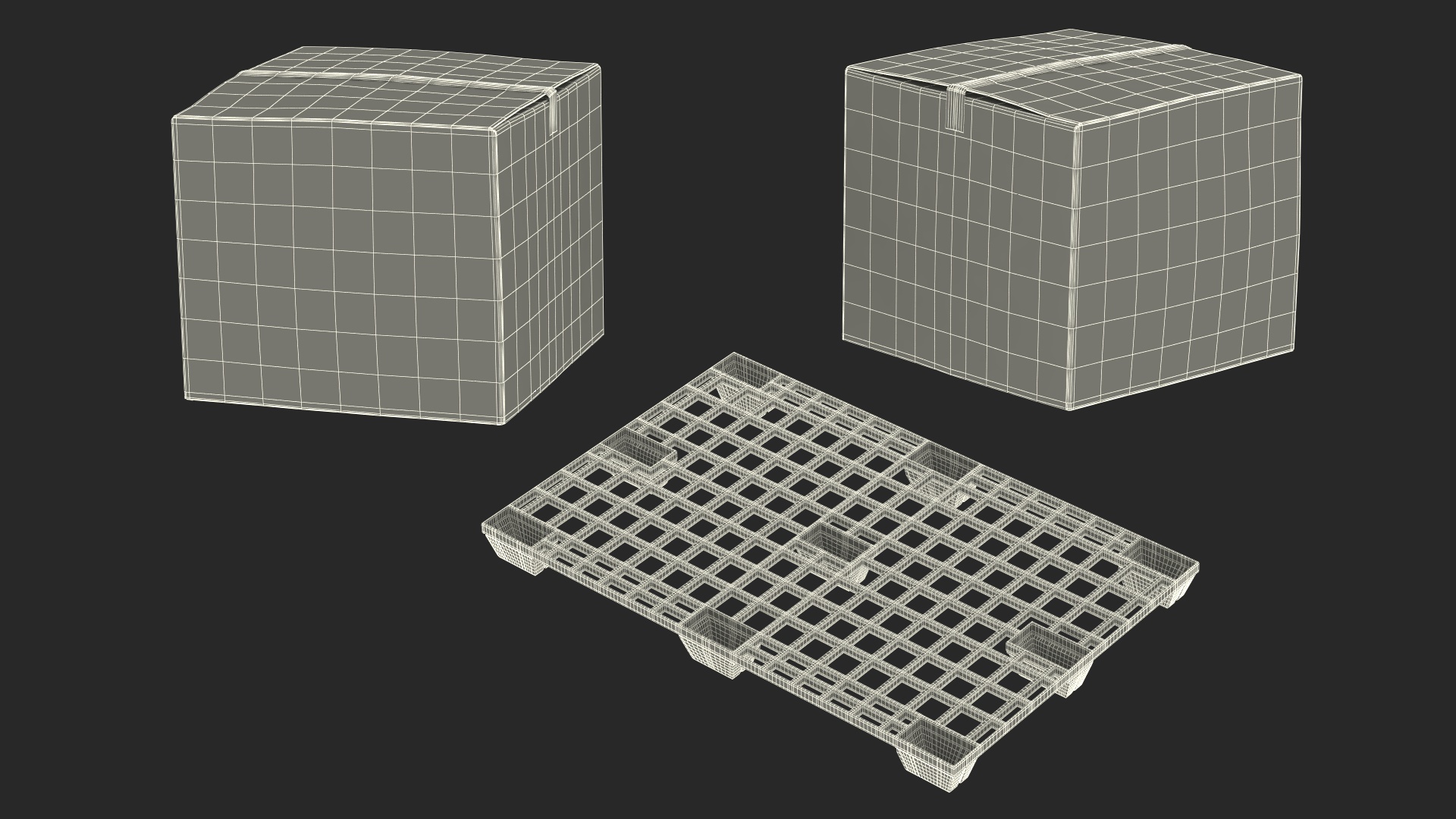 Forklift Truck JCB 535 with Pallet and Boxes 3D model