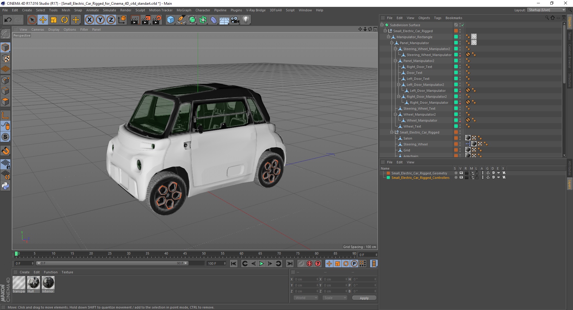 Small Electric Car Rigged for Cinema 4D 3D model