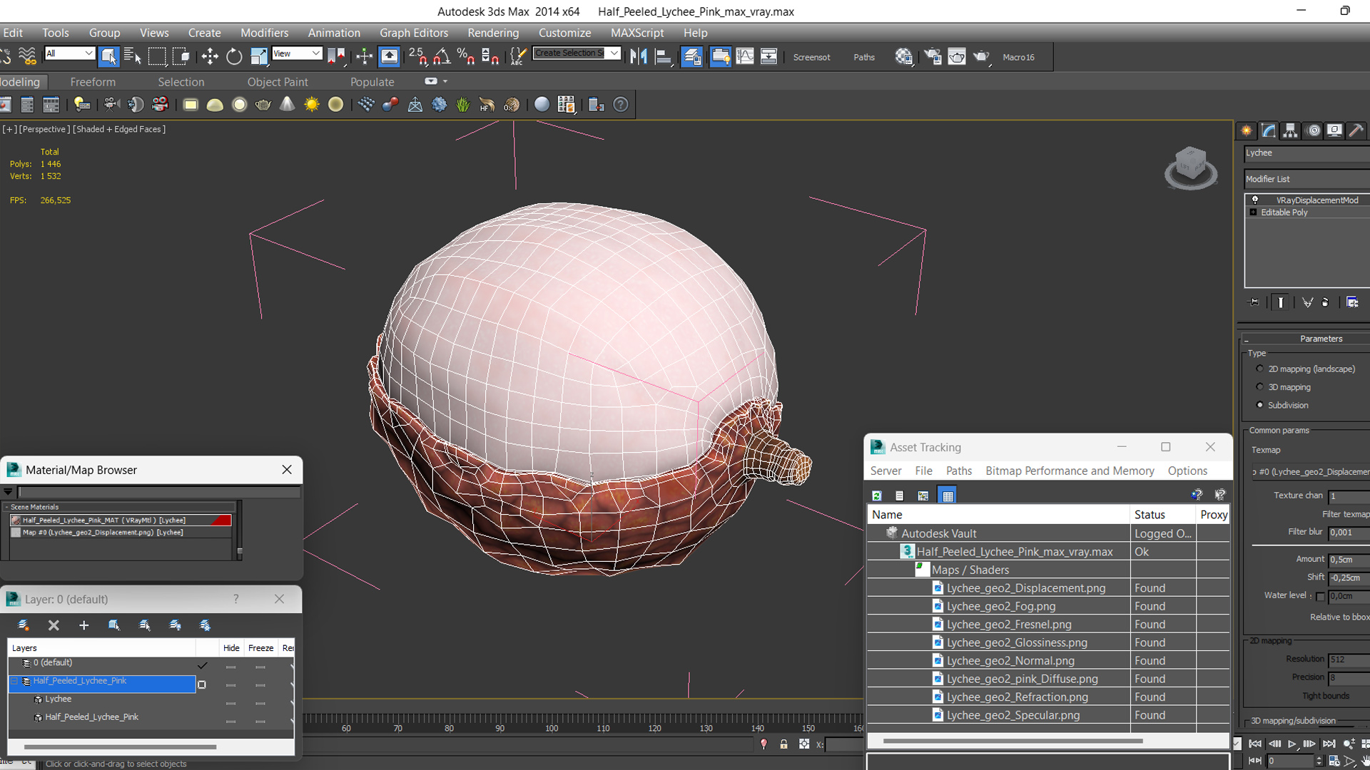 3D Half Peeled Lychee Pink model