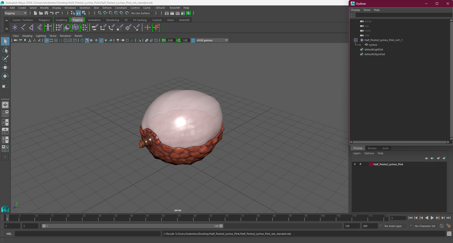 3D Half Peeled Lychee Pink model