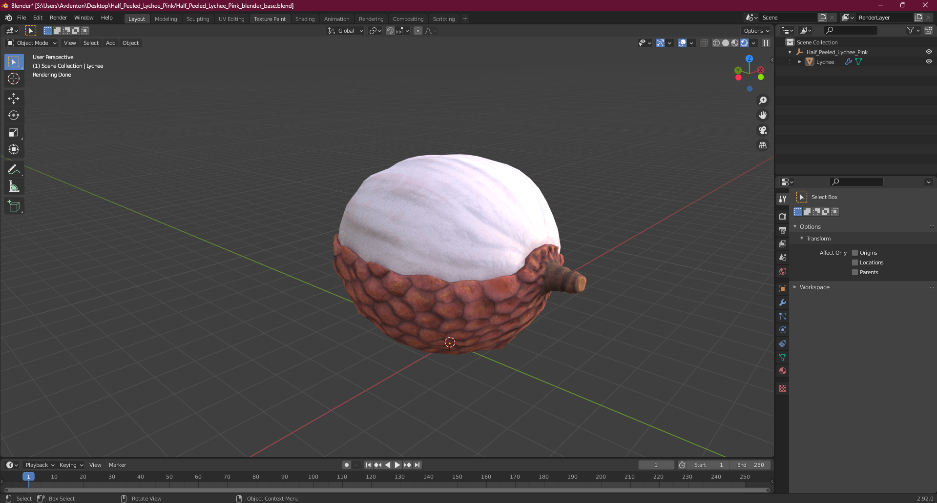 3D Half Peeled Lychee Pink model