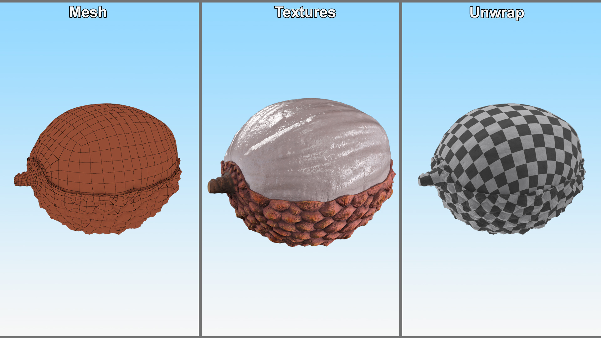 3D Half Peeled Lychee Pink model