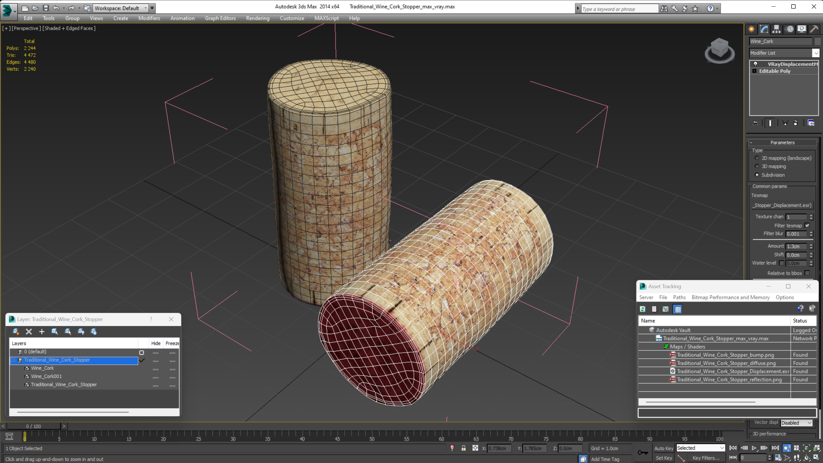 Traditional Wine Cork Stopper 3D model