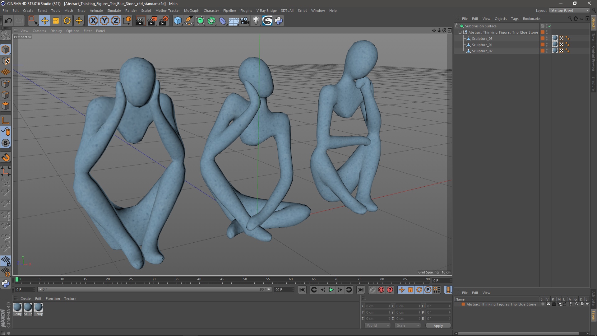 3D Abstract Thinking Figures Trio Blue Stone