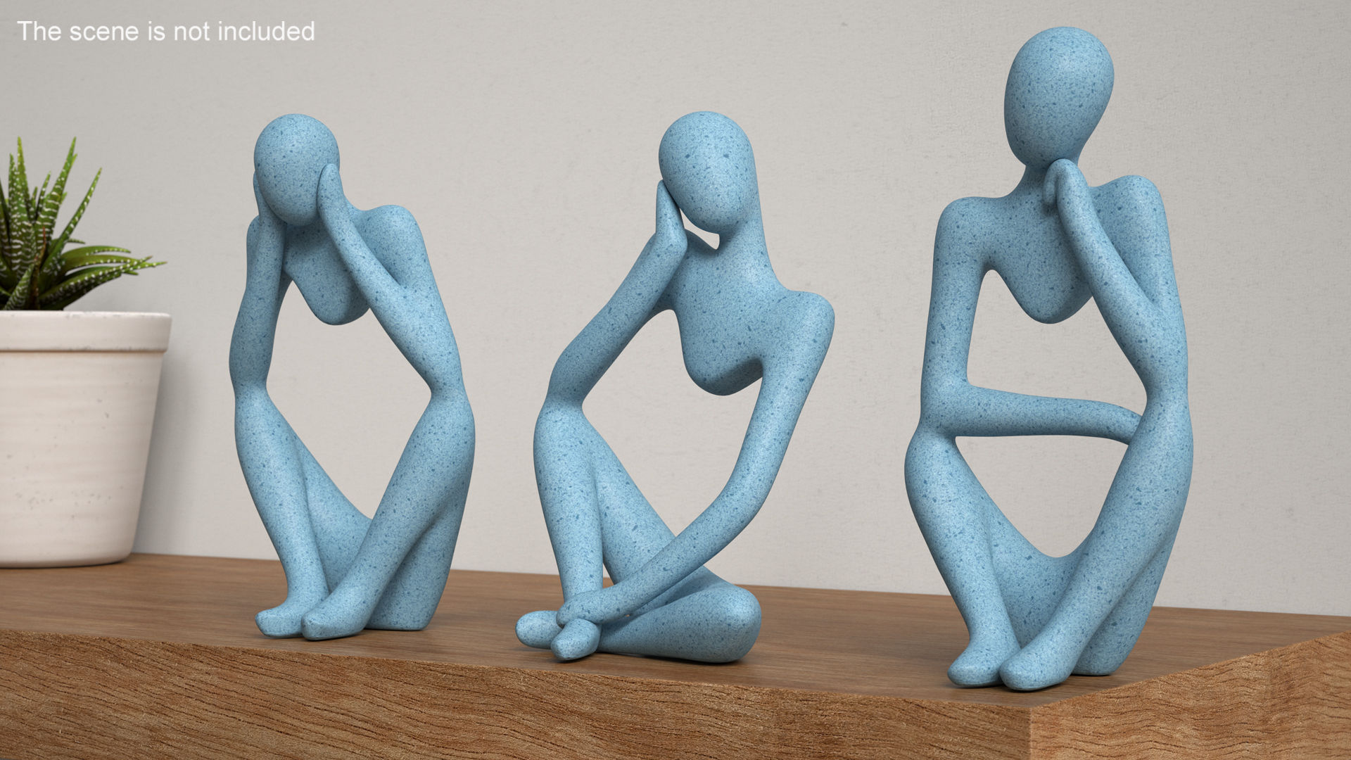 3D Abstract Thinking Figures Trio Blue Stone