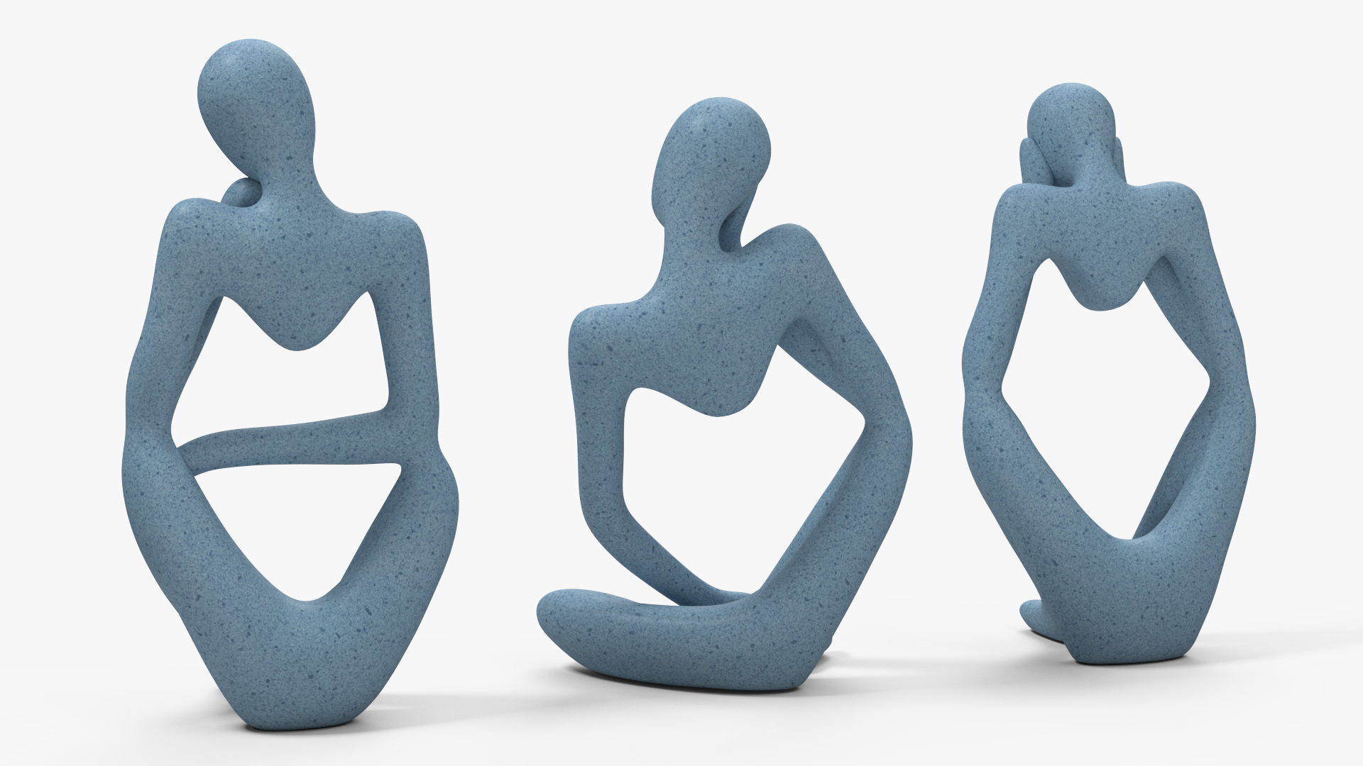 3D Abstract Thinking Figures Trio Blue Stone