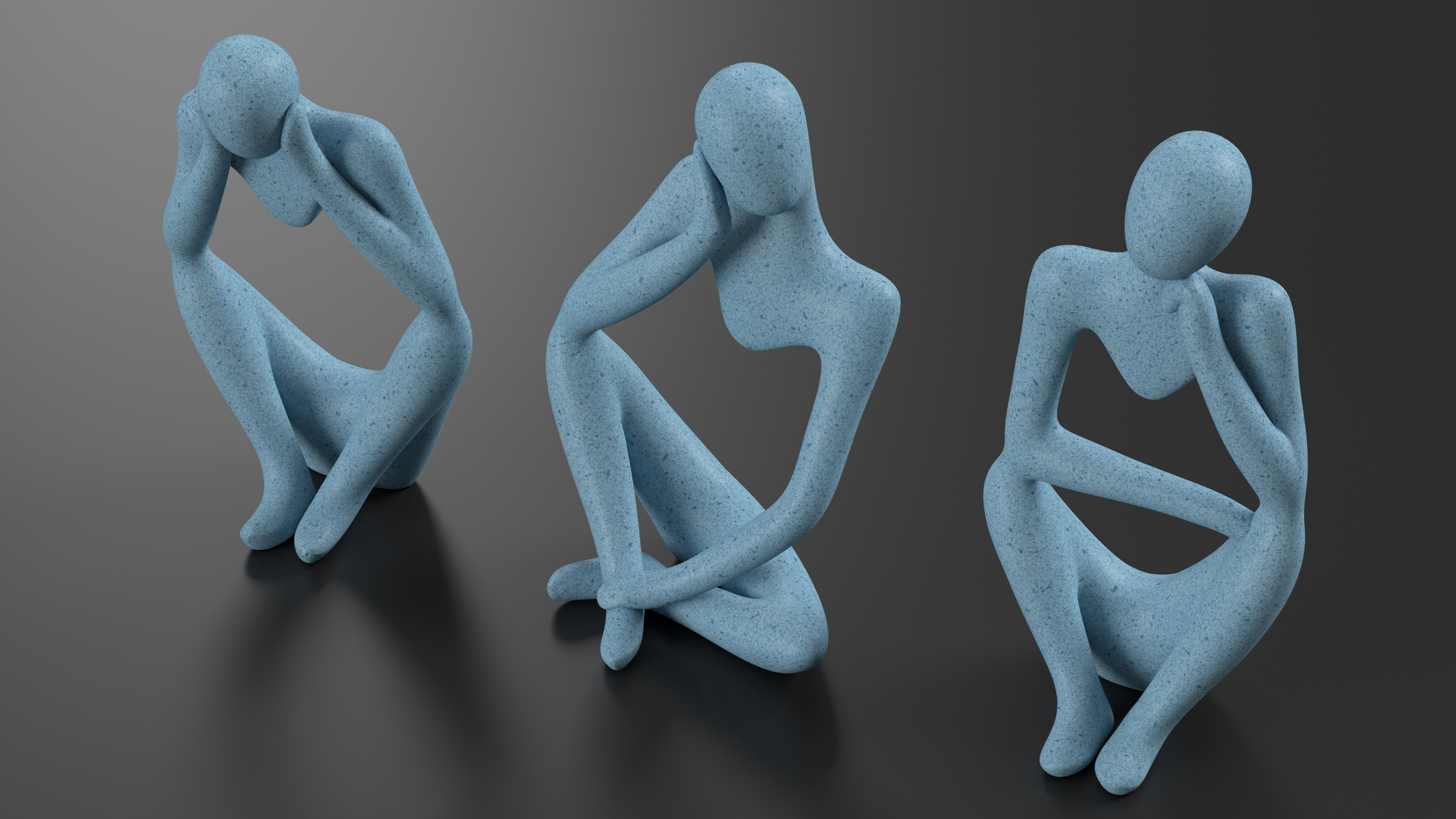 3D Abstract Thinking Figures Trio Blue Stone