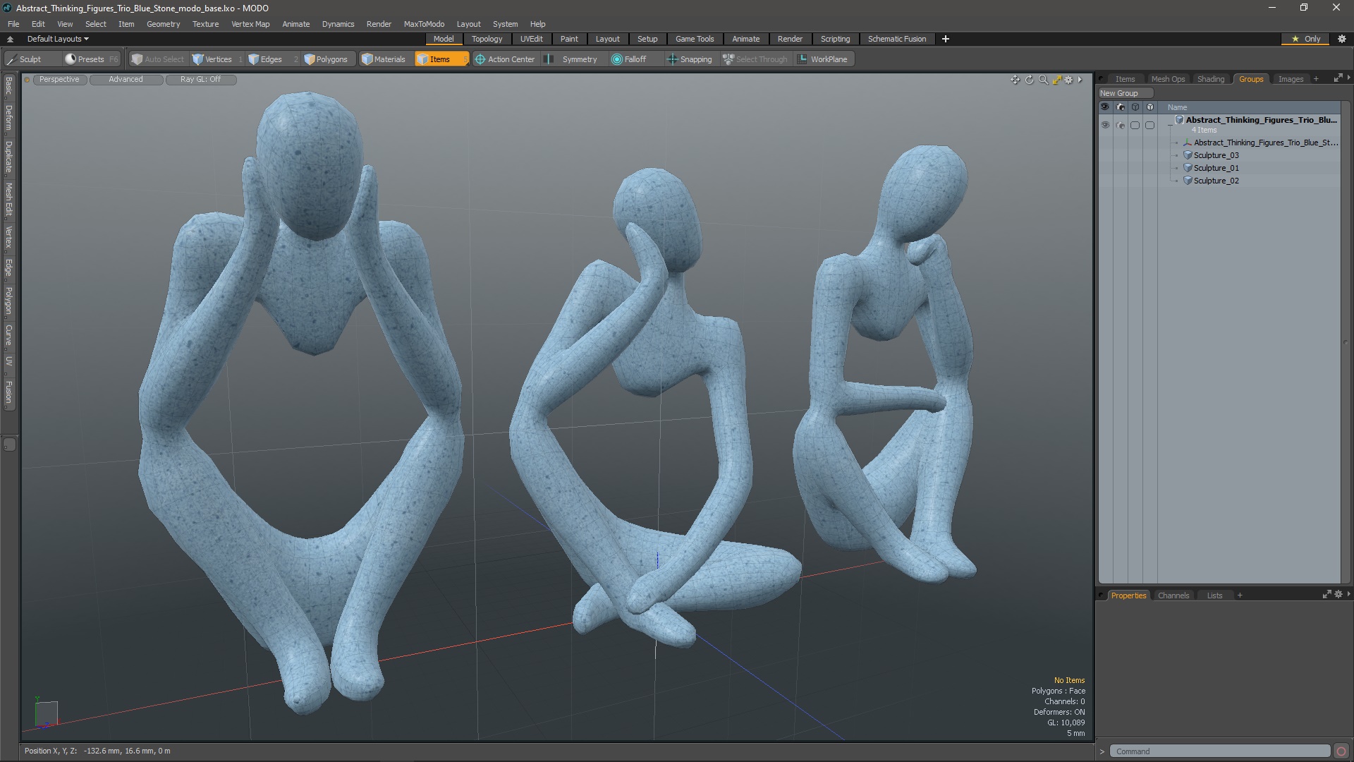 3D Abstract Thinking Figures Trio Blue Stone