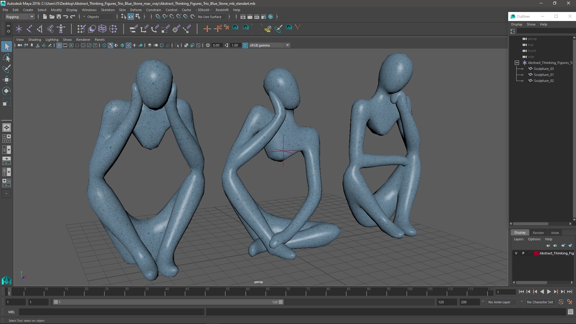3D Abstract Thinking Figures Trio Blue Stone