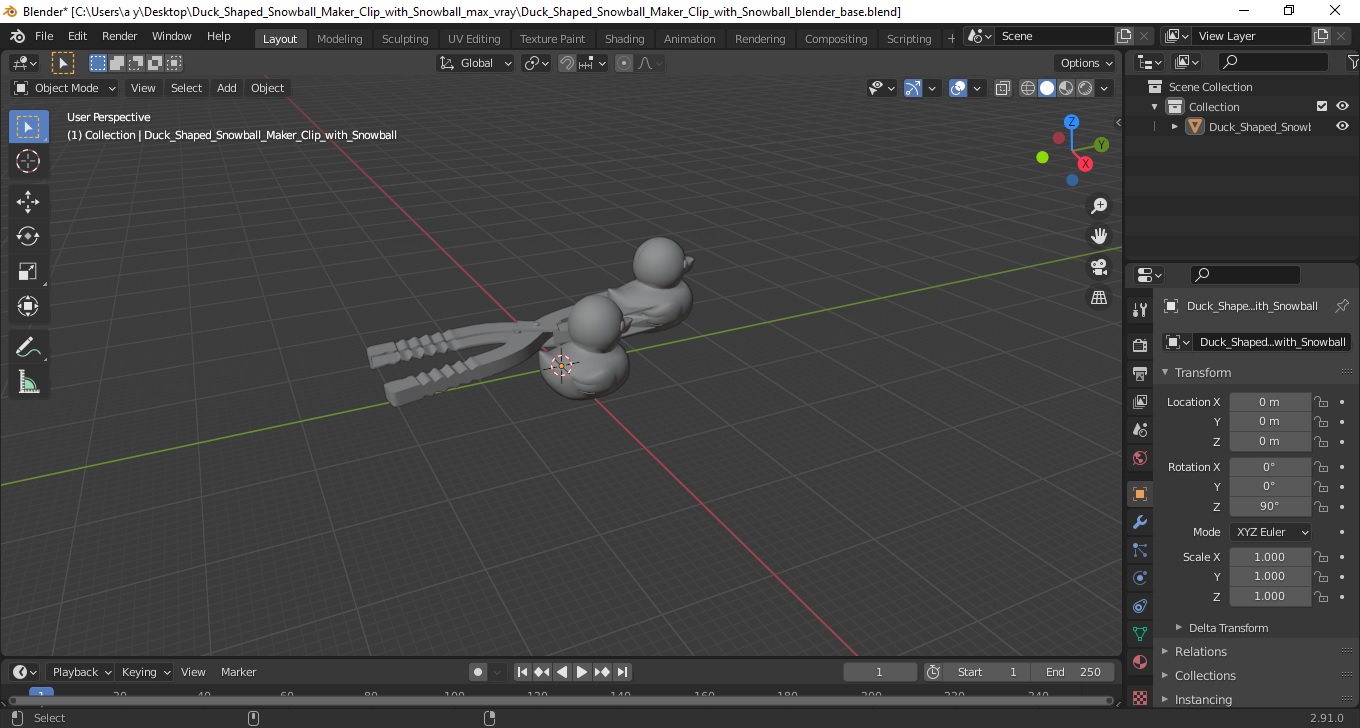 3D model Duck Shaped Snowball Maker Clip with Snowball
