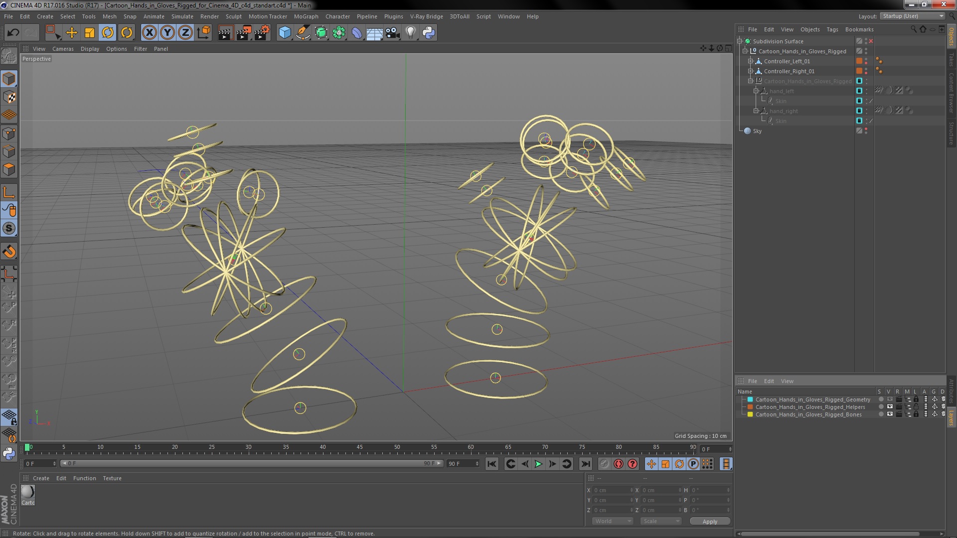 Cartoon Hands in Gloves Rigged for Cinema 4D 3D model