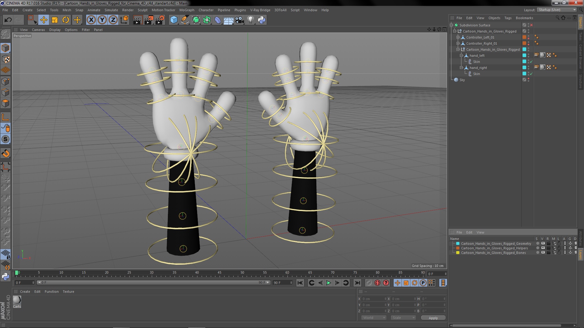 Cartoon Hands in Gloves Rigged for Cinema 4D 3D model