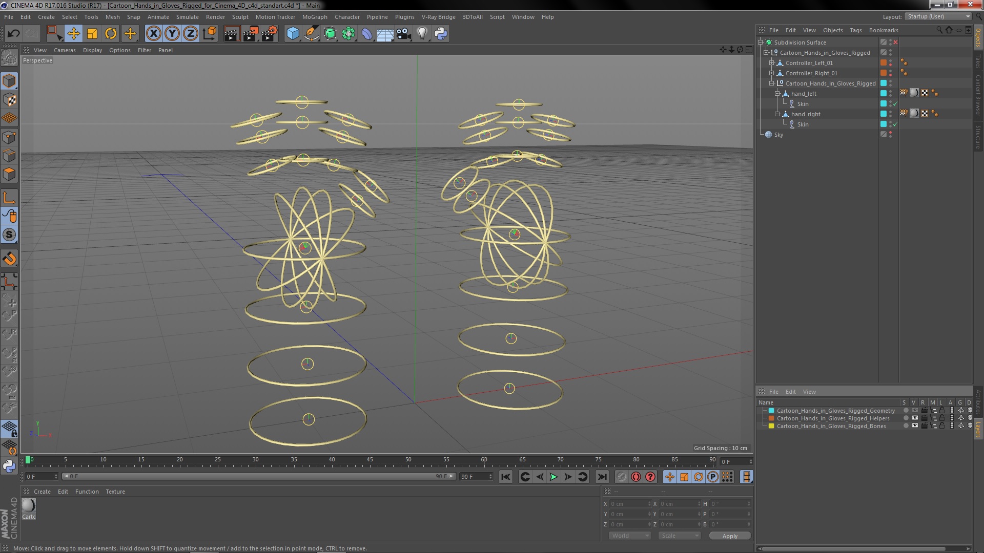 Cartoon Hands in Gloves Rigged for Cinema 4D 3D model