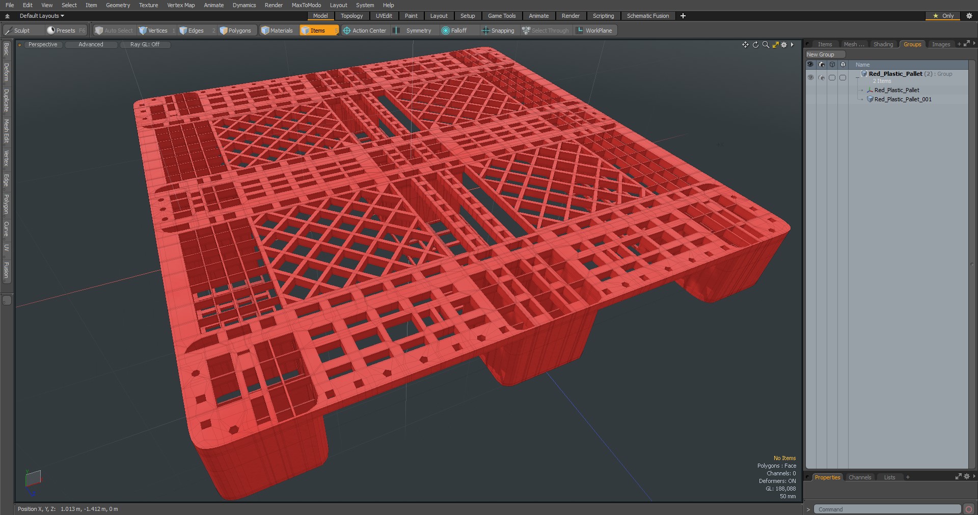 3D Red Plastic Pallet model
